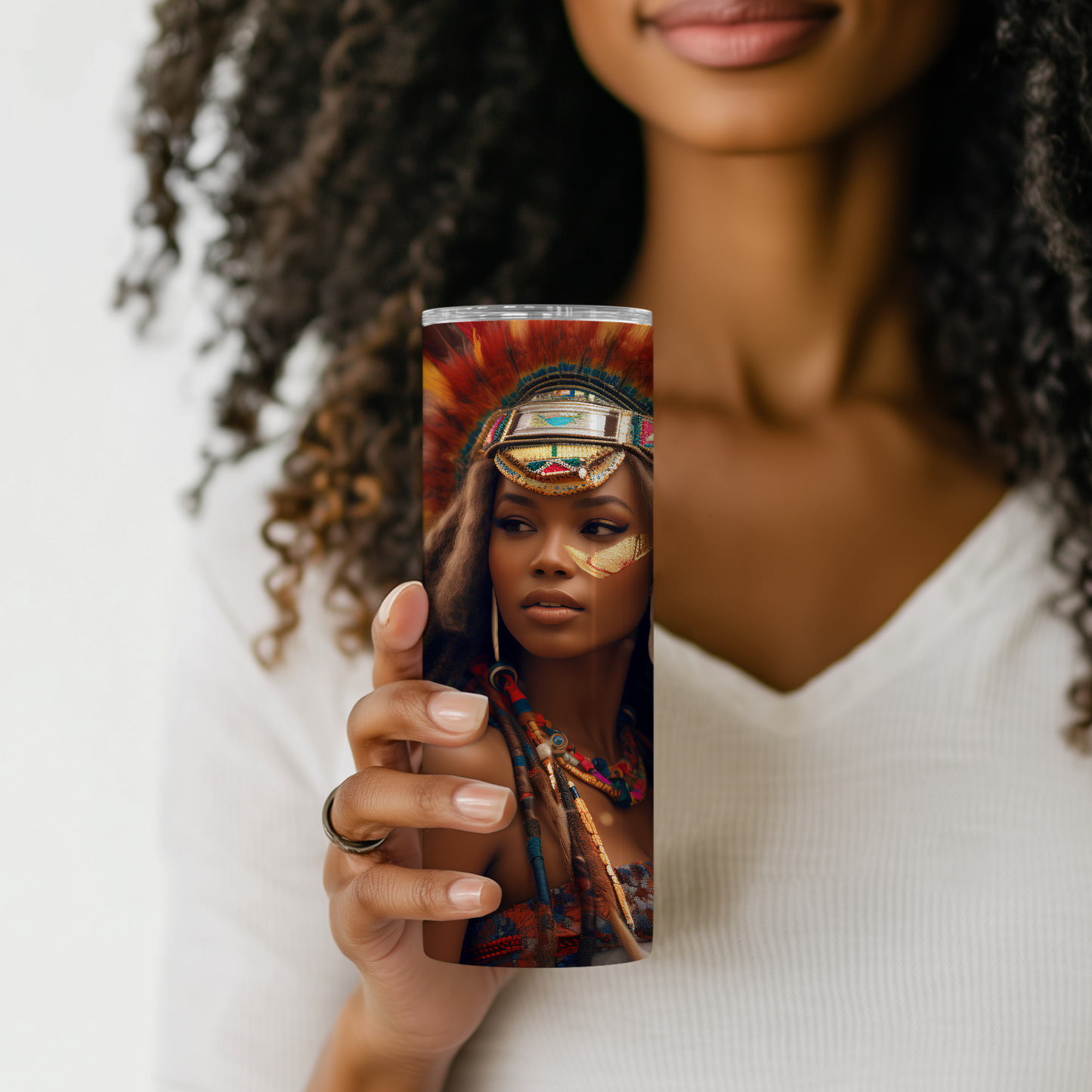 Locs and jewelry detailing on melanin queen drink cup