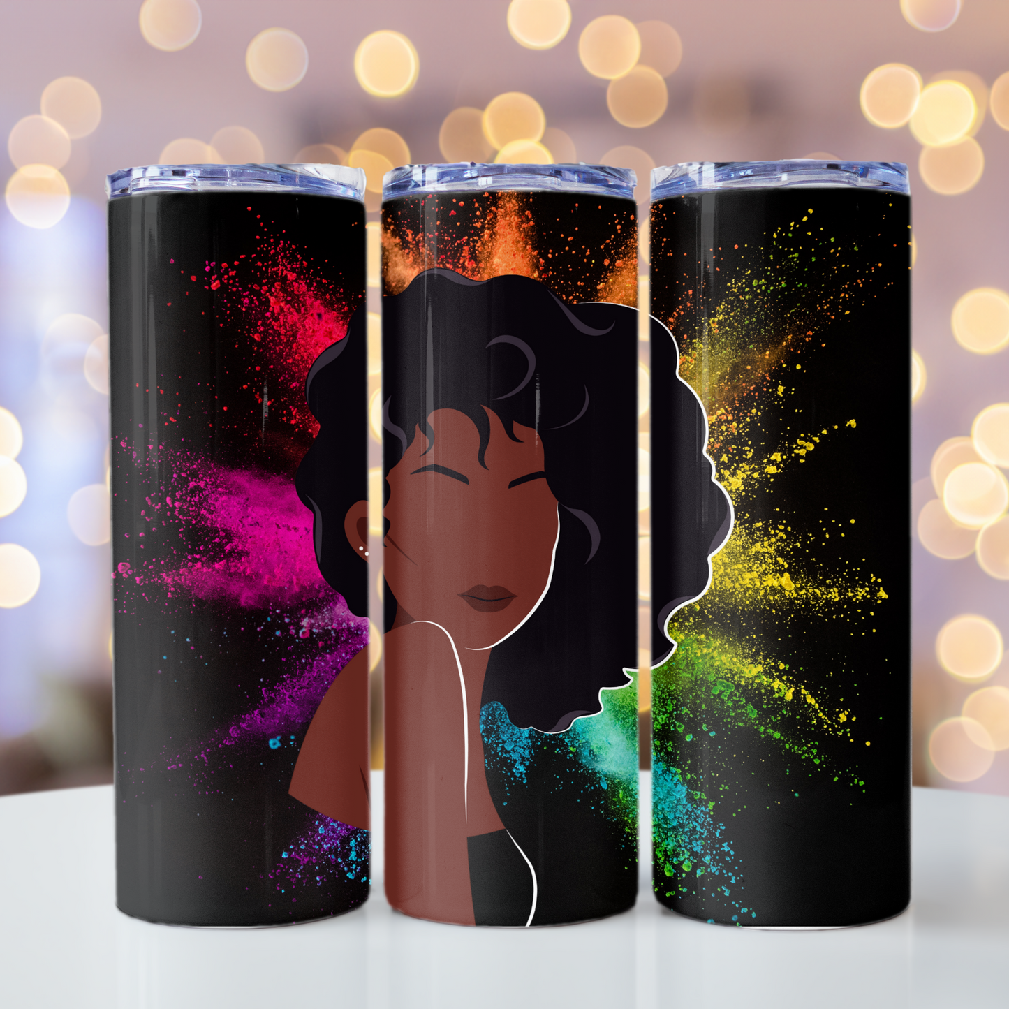 Tumbler Drinkware - Afrocentric Black Beauty Color Splash 20oz - Sippincity