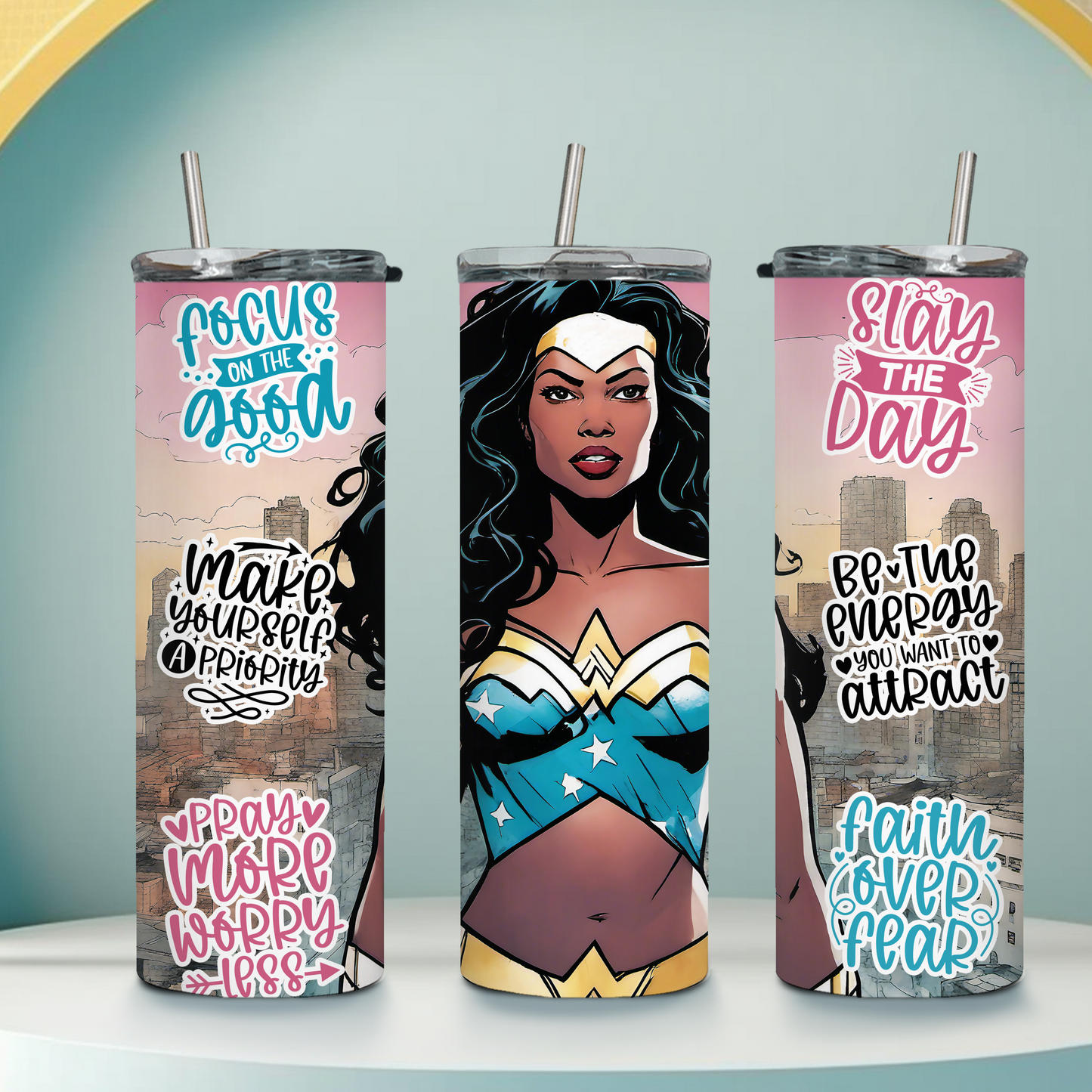 Black Warrior Princess Comic Tumbler - Slay the Day & Be Bold - Sippincity