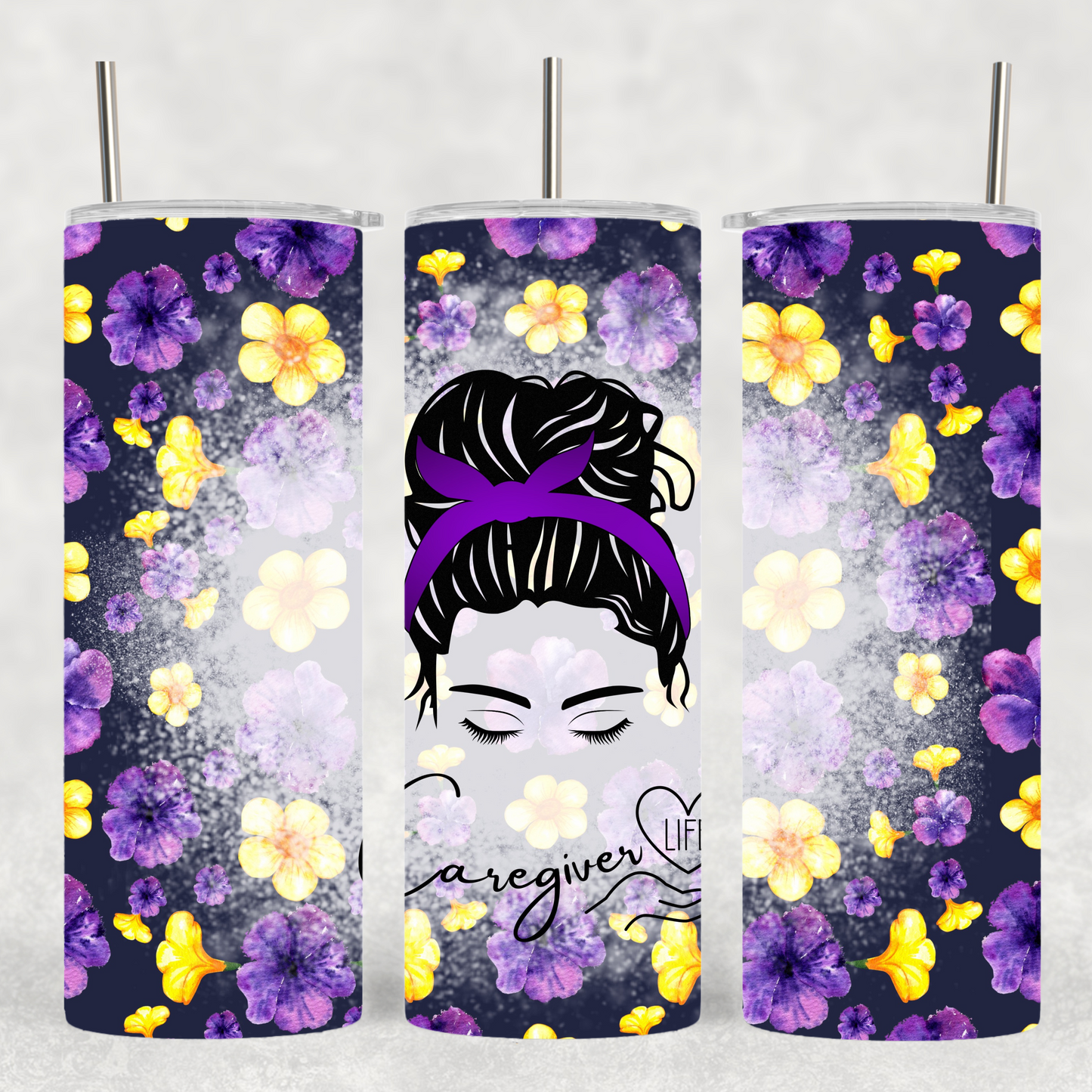 Caregiver Life 20 oz Skinny Tumbler – Messy Bun Design for Long Shifts - Sippincity