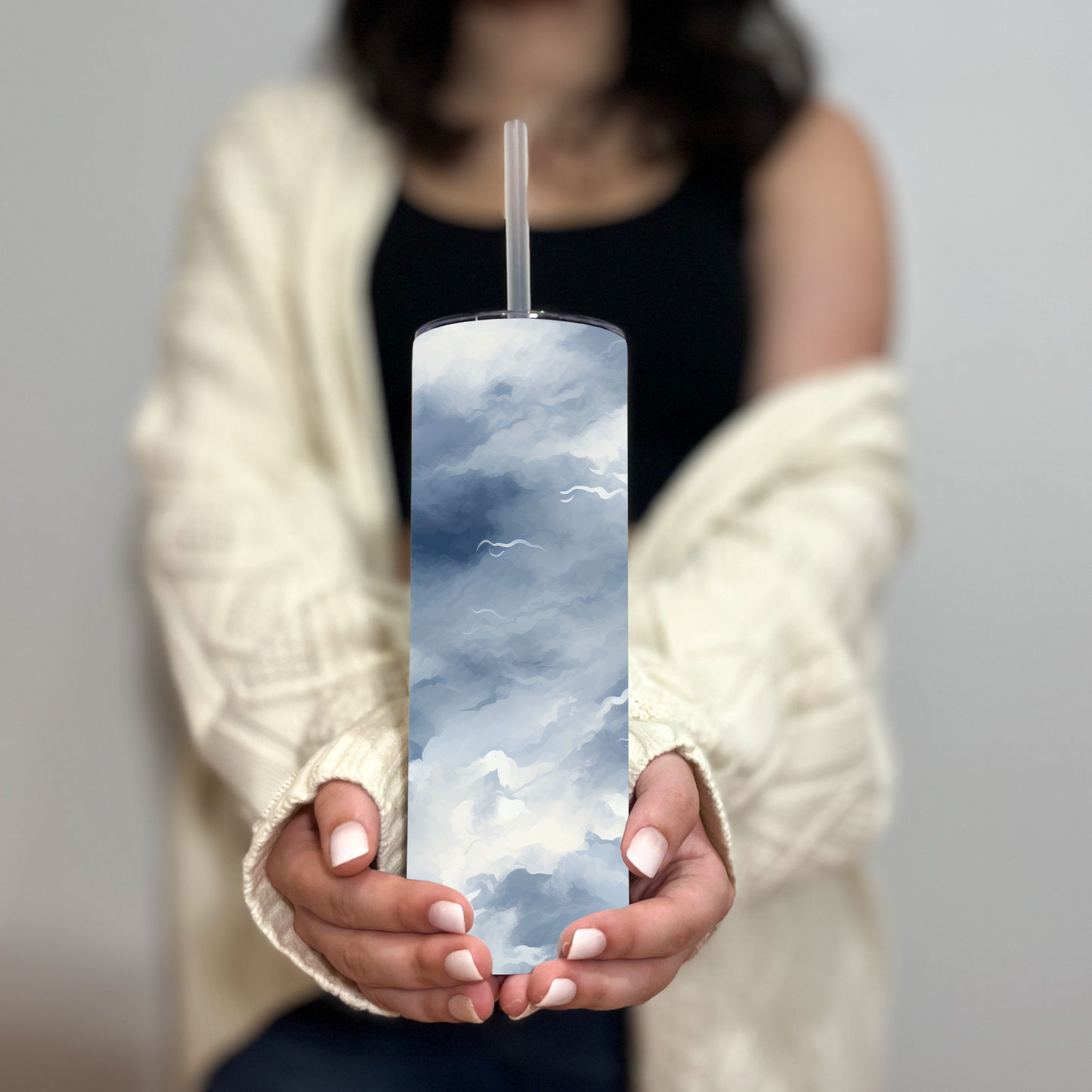 Stormy Sky Tumbler - 20oz Cloudy Blue Travel Cup for Coffee & Tea - Sippincity