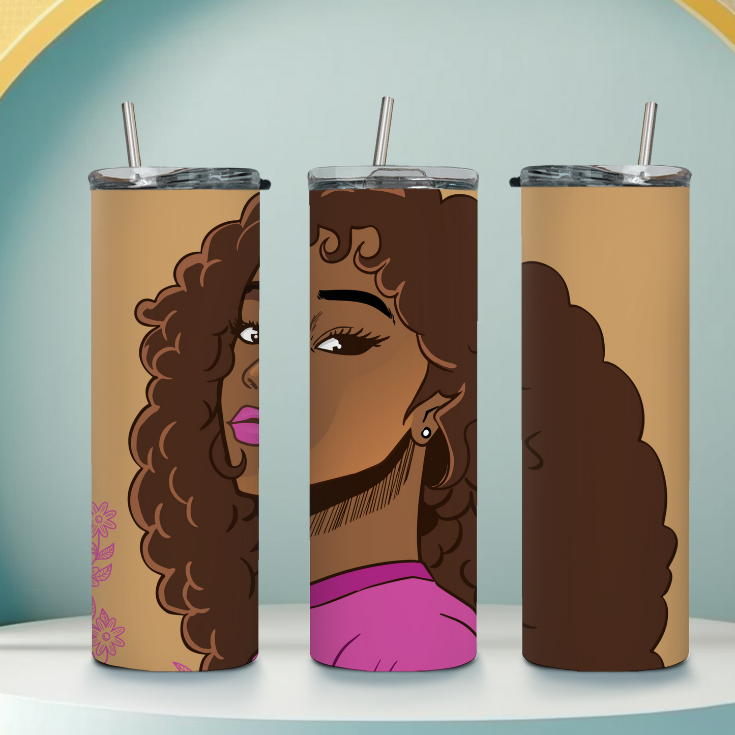 Curly Hair Beauty Tumbler – Stylish Brown Skin Art - Sippincity