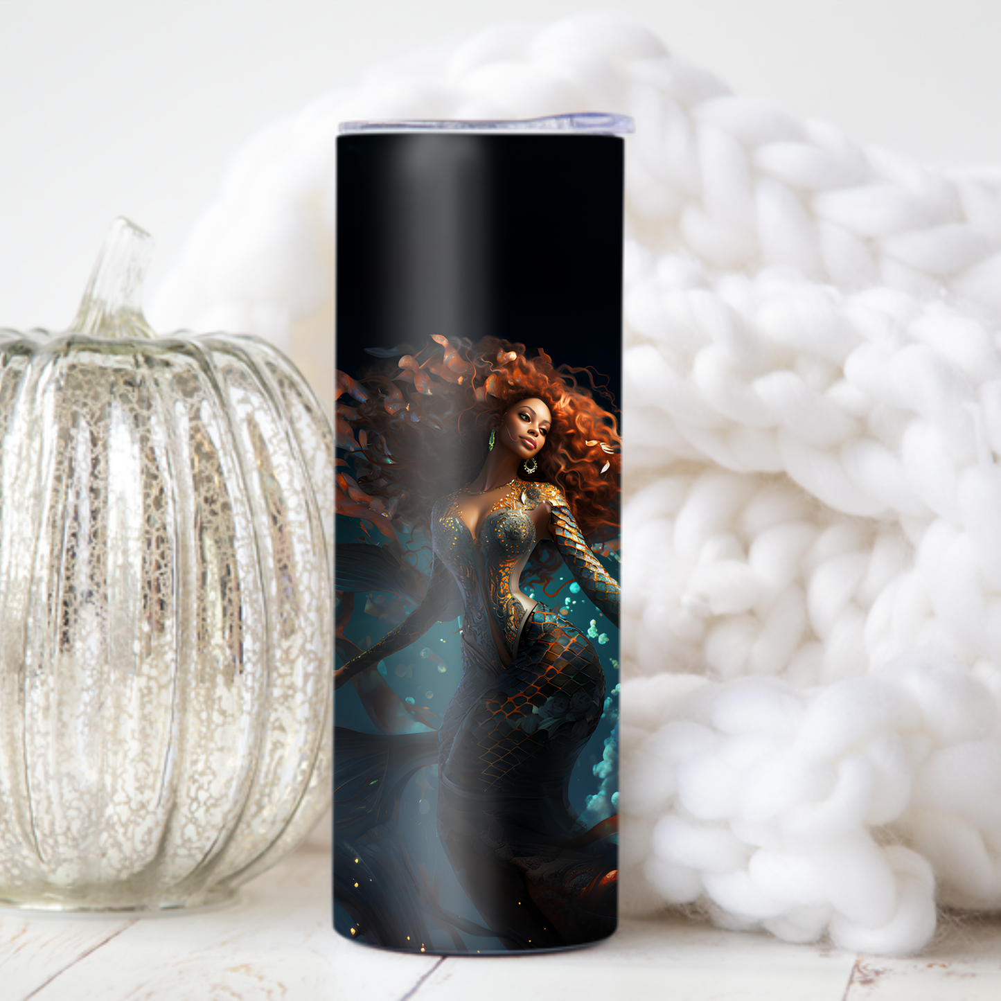 Fairycore Black Mermaid Tumbler Black Girl Magic – 20oz Skinny Cup with Lids & Straw - Sippincity