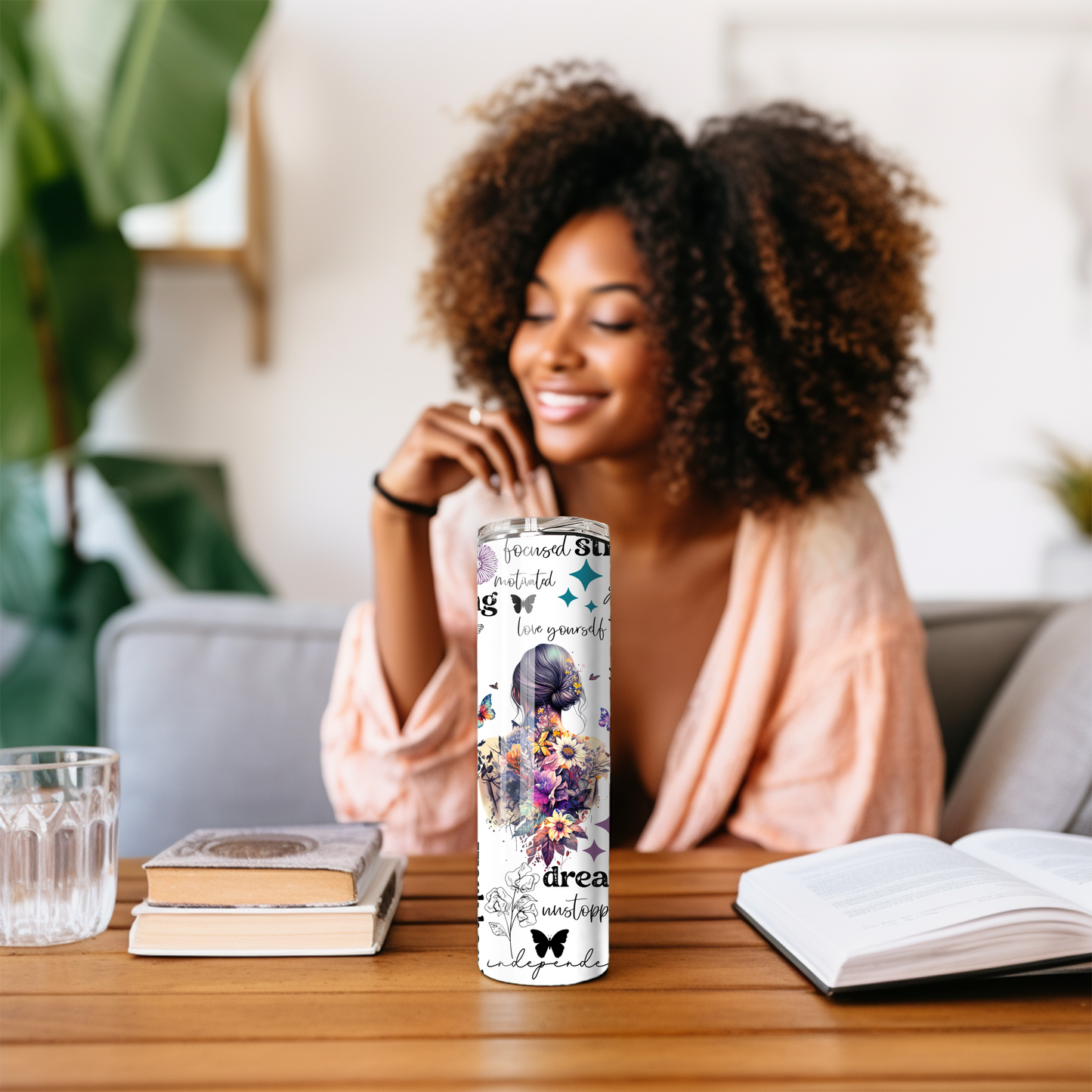 Positive Affirmation 20 oz Skinny Tumbler – Inspirational Butterfly Insulated Cup for Motivation & Self-Care - Sippincity