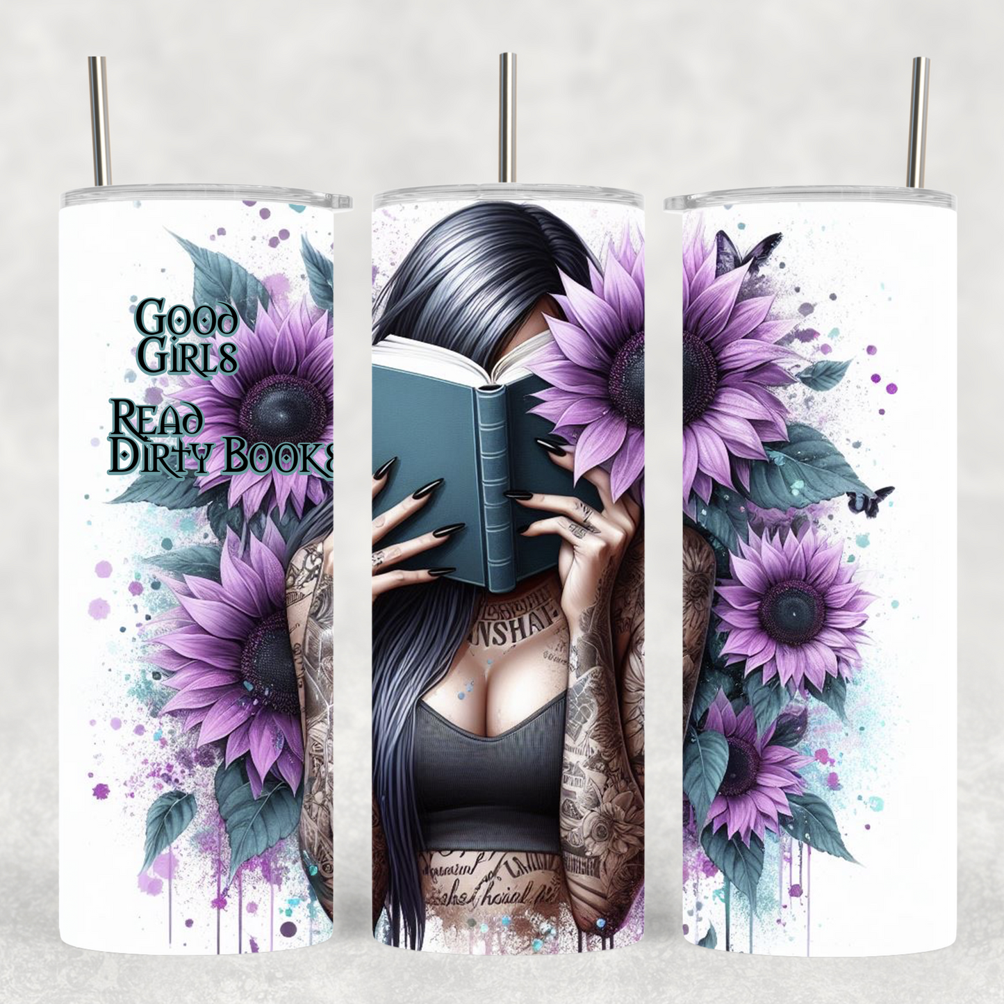 Good Girls Read Skinny Tumbler with Straw - 20oz Floral Design for Book Lovers - Sippincity