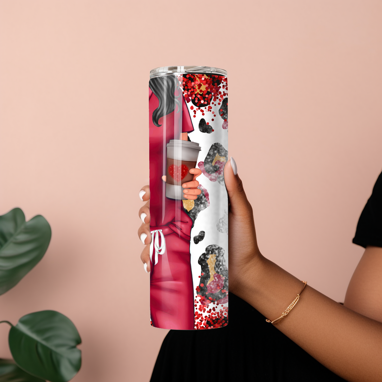 Funny Red Nurse Tumbler – 20 oz Skinny Insulated Cup with Leopard Glitter & Nutritional Facts - Sippincity