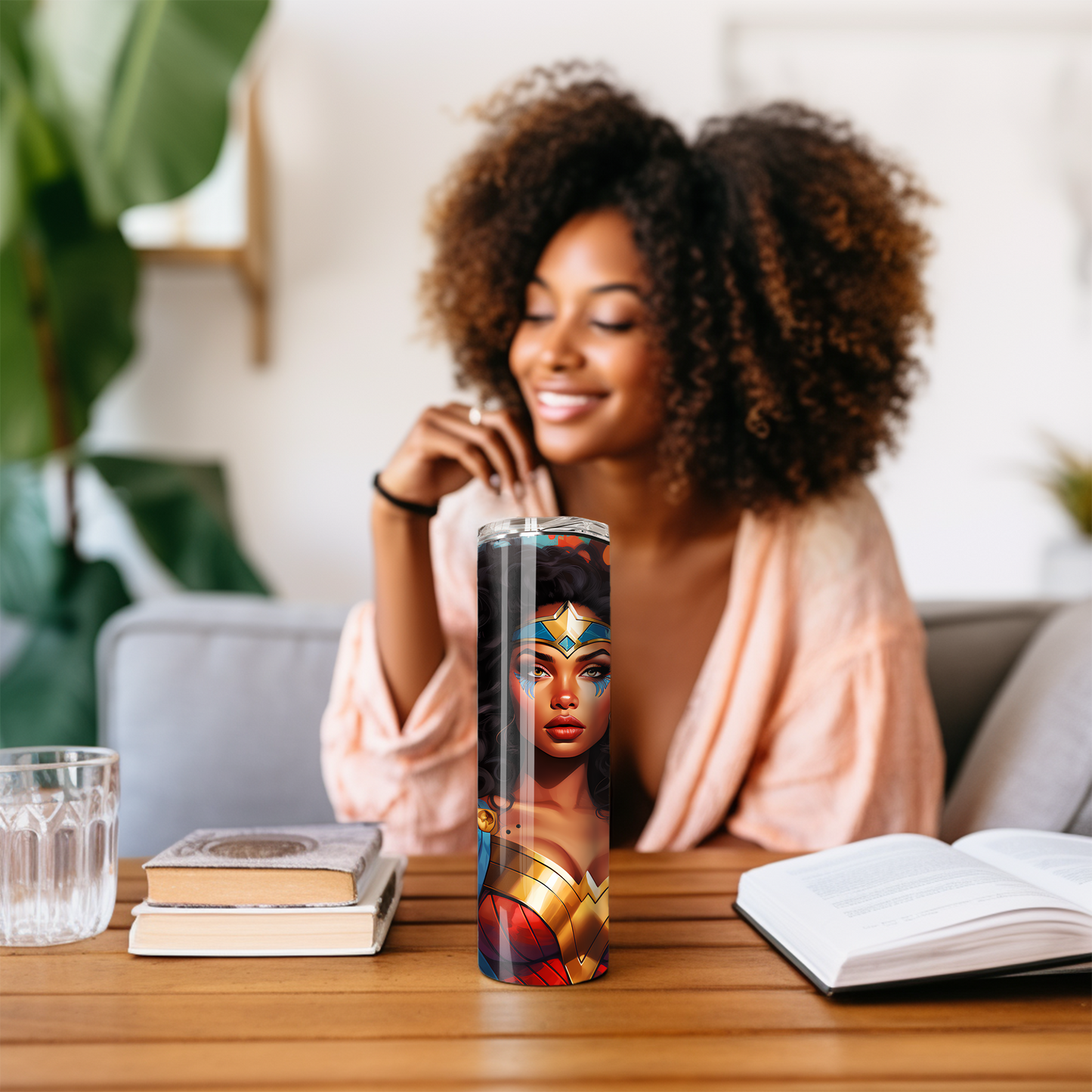 Wonder Warrior 3D Graffiti Tumbler – Black Heroine Street Art Cup, 20 oz - Sippincity