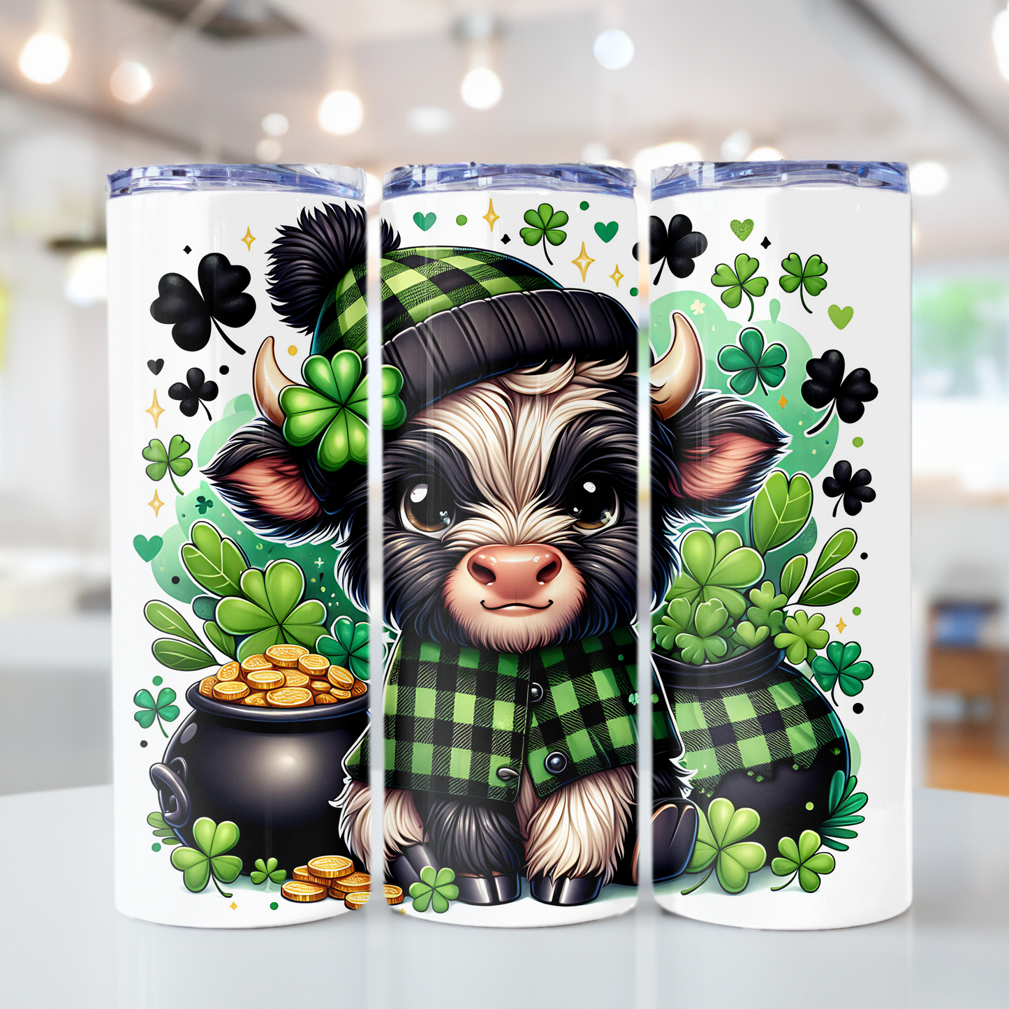 Highland Cow Shamrock 20 oz Skinny Tumbler – Lucky Farm Animal Cup - Sippincity