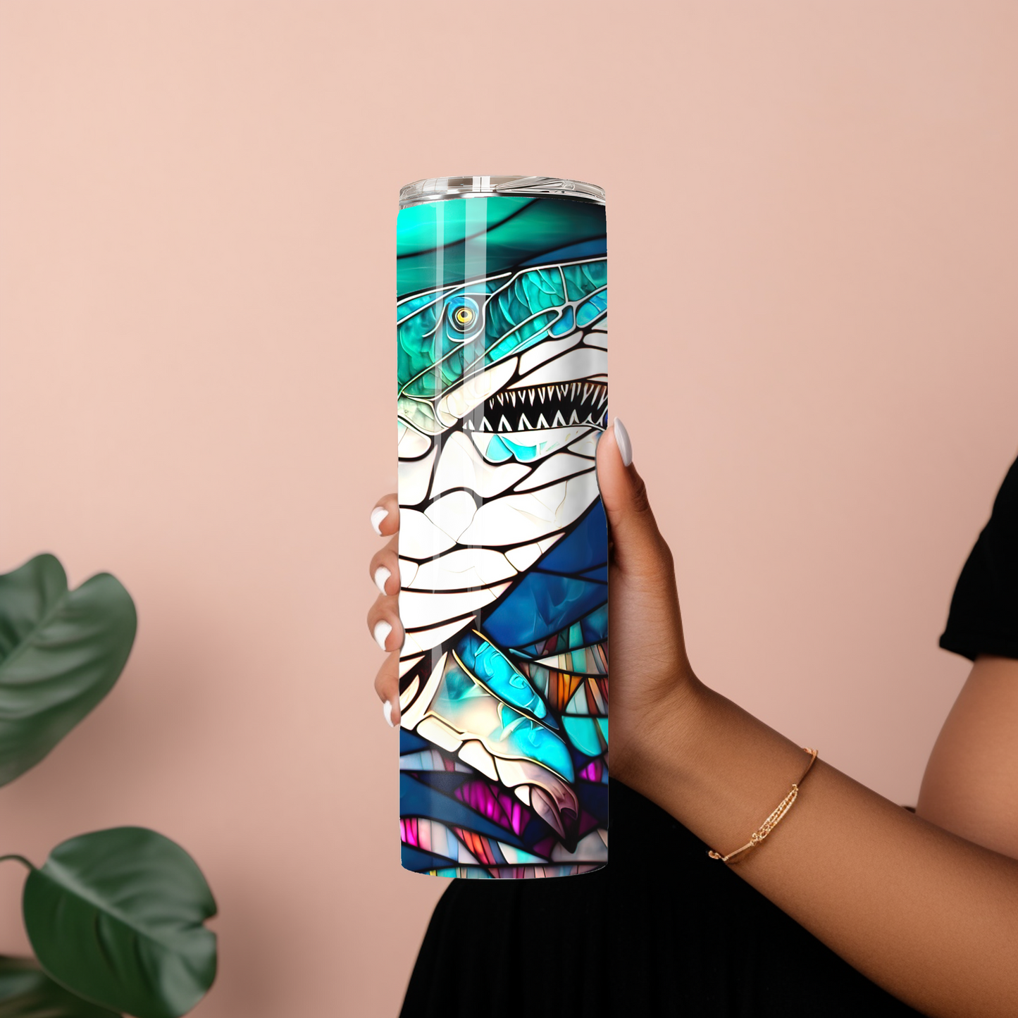 Stained Glass Shark Tumbler - 20oz Ocean Lover Drinkware - Sippincity