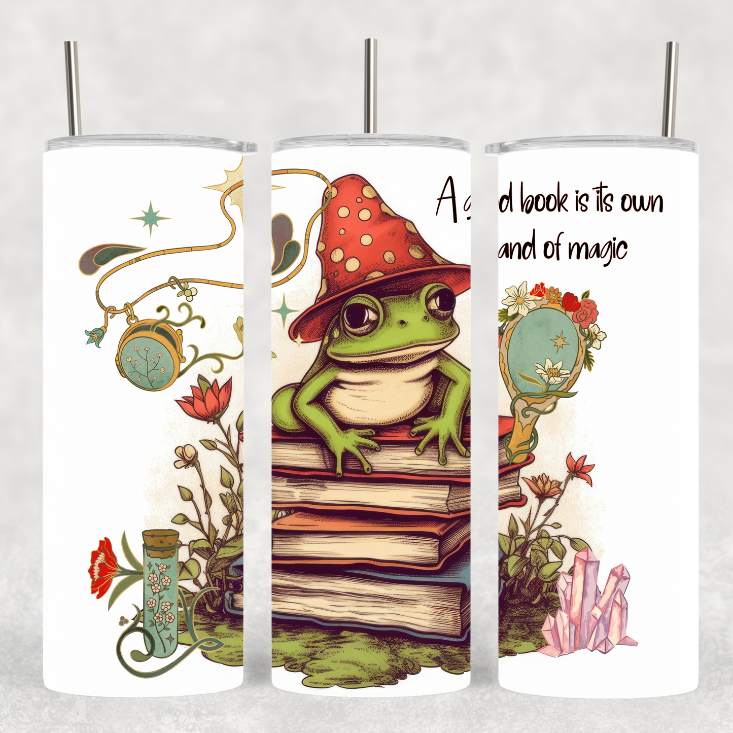 Cozy Frog Book Stack Coffee Tumbler – 20 oz Skinny Cup for Bookworms - Sippincity