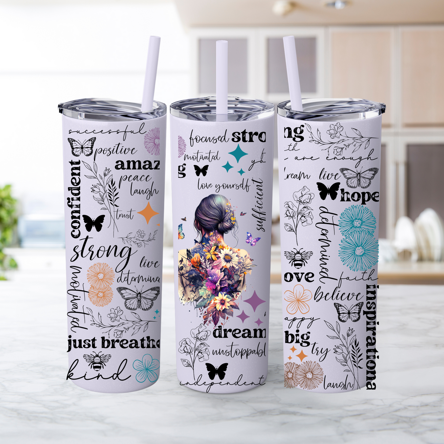 Positive Affirmation 20 oz Skinny Tumbler – Inspirational Butterfly Insulated Cup for Motivation & Self-Care - Sippincity