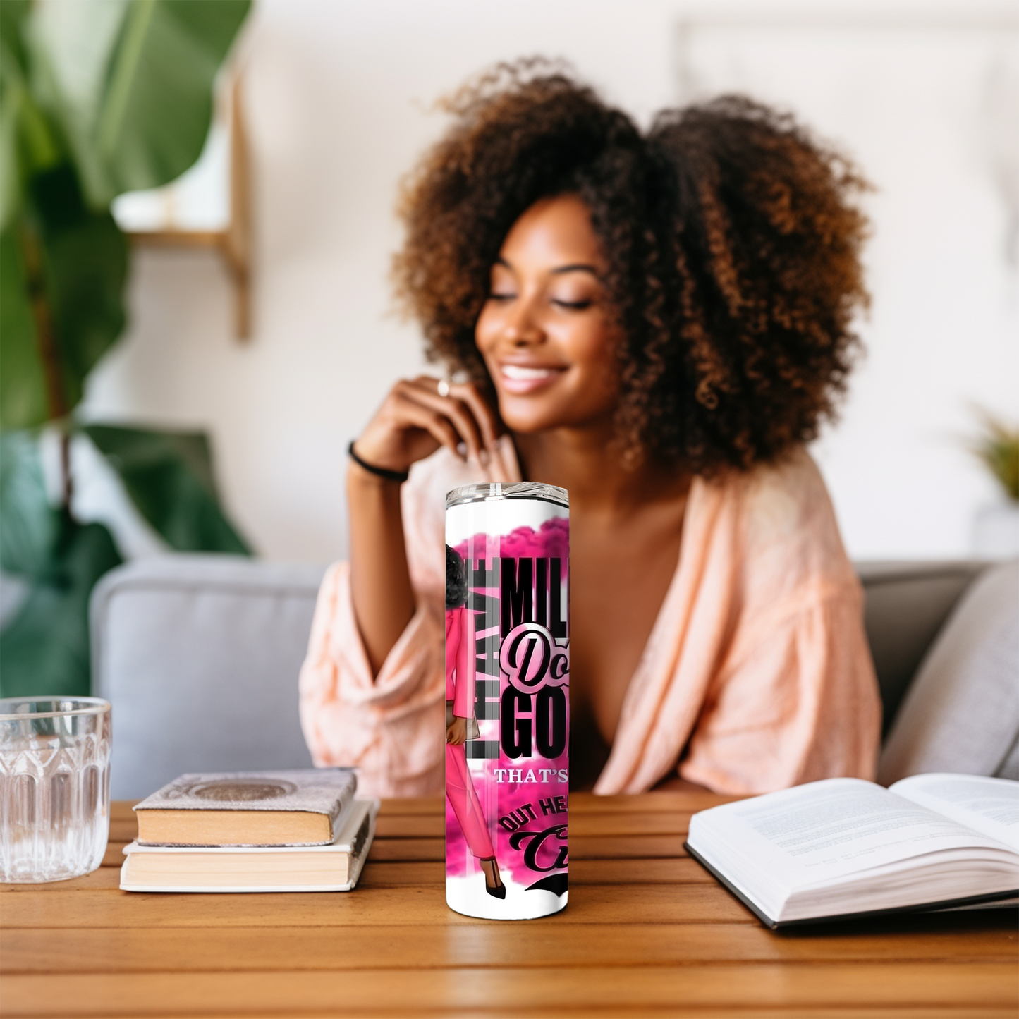Afro Boss Babe Pink Tumbler - Million Dollar Goals Motivation - Sippincity