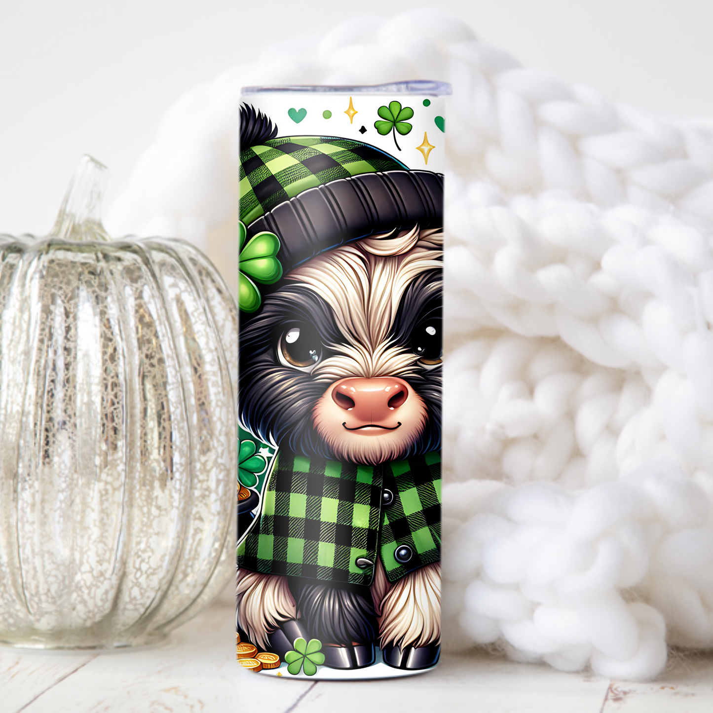 Highland Cow Shamrock 20 oz Skinny Tumbler – Lucky Farm Animal Cup - Sippincity