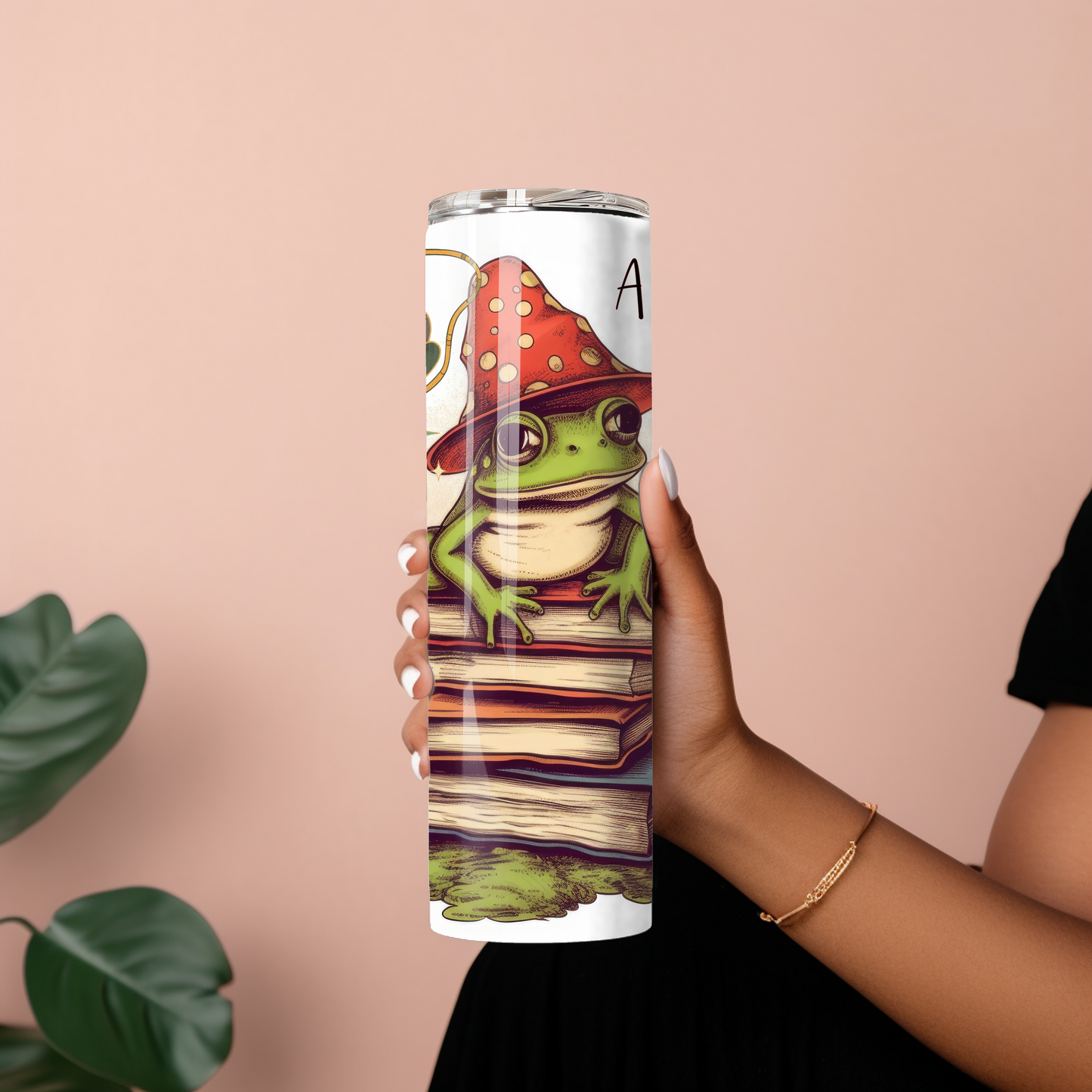 Cozy Frog Book Stack Coffee Tumbler – 20 oz Skinny Cup for Bookworms - Sippincity