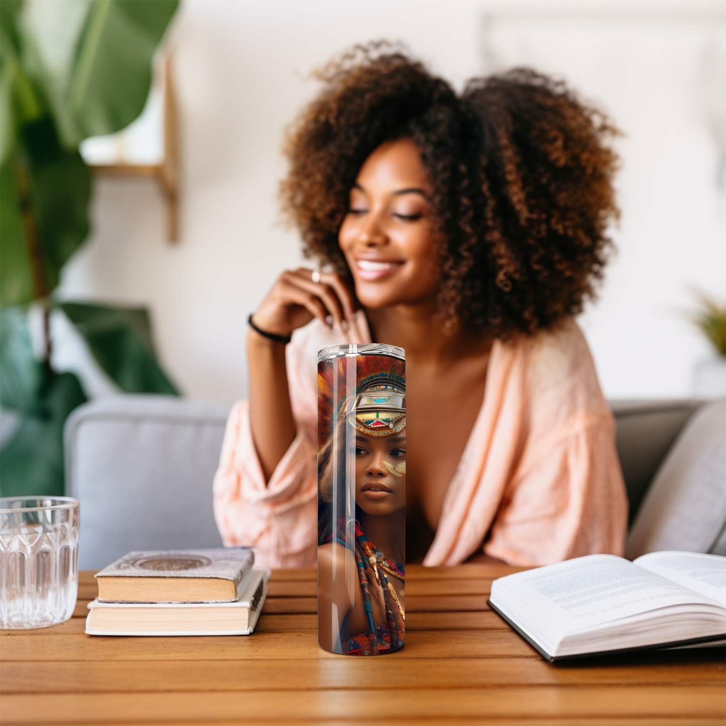 Artistic tumbler featuring a proud melanated queen design