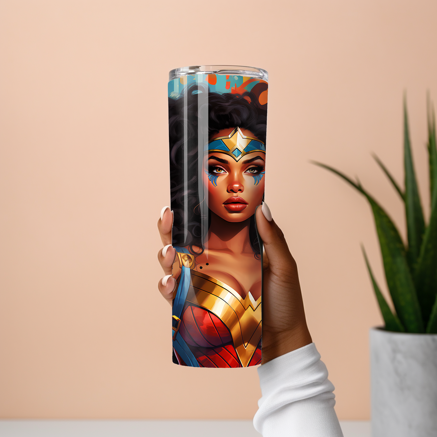 Wonder Warrior 3D Graffiti Tumbler – Black Heroine Street Art Cup, 20 oz - Sippincity