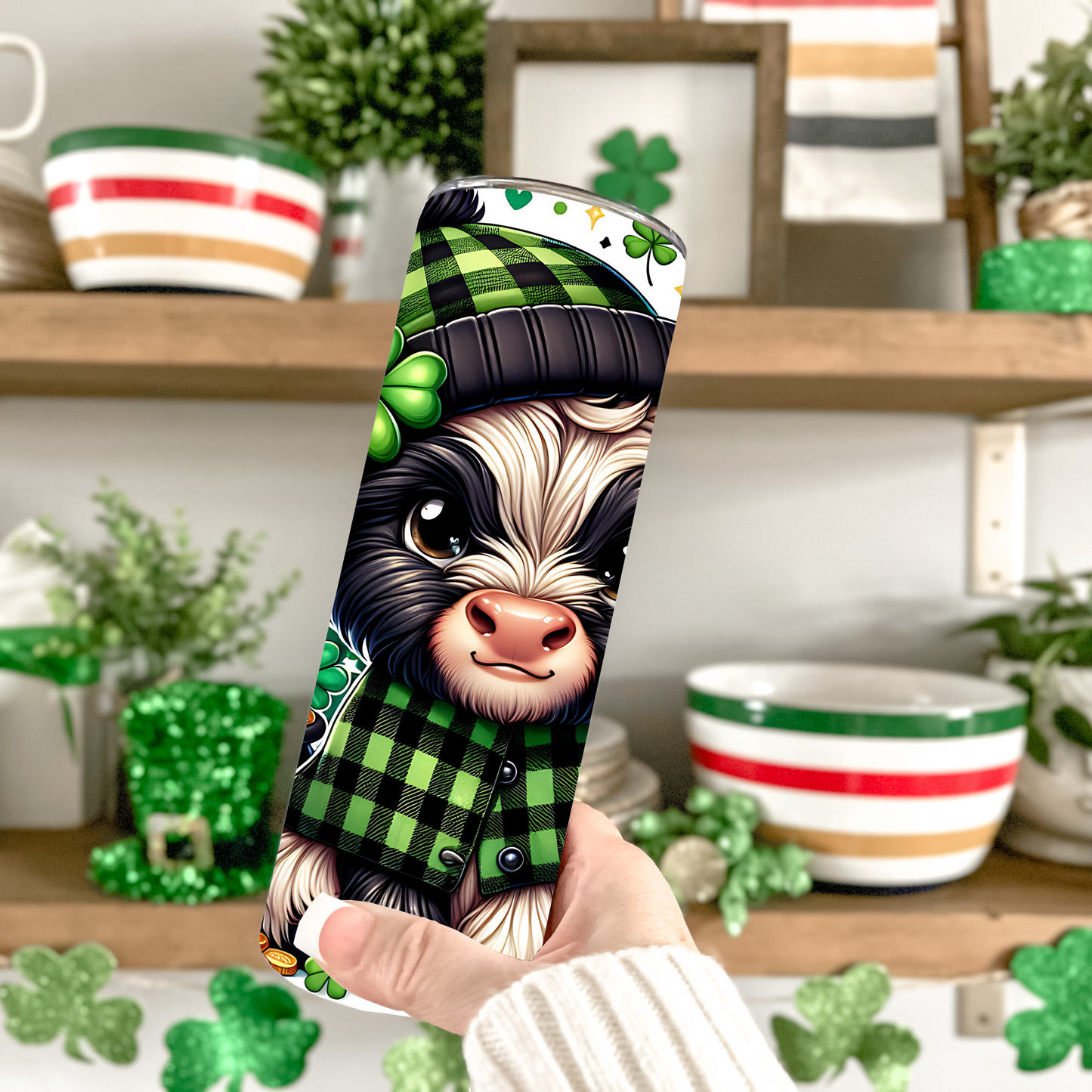 Highland Cow Shamrock 20 oz Skinny Tumbler – Lucky Farm Animal Cup - Sippincity