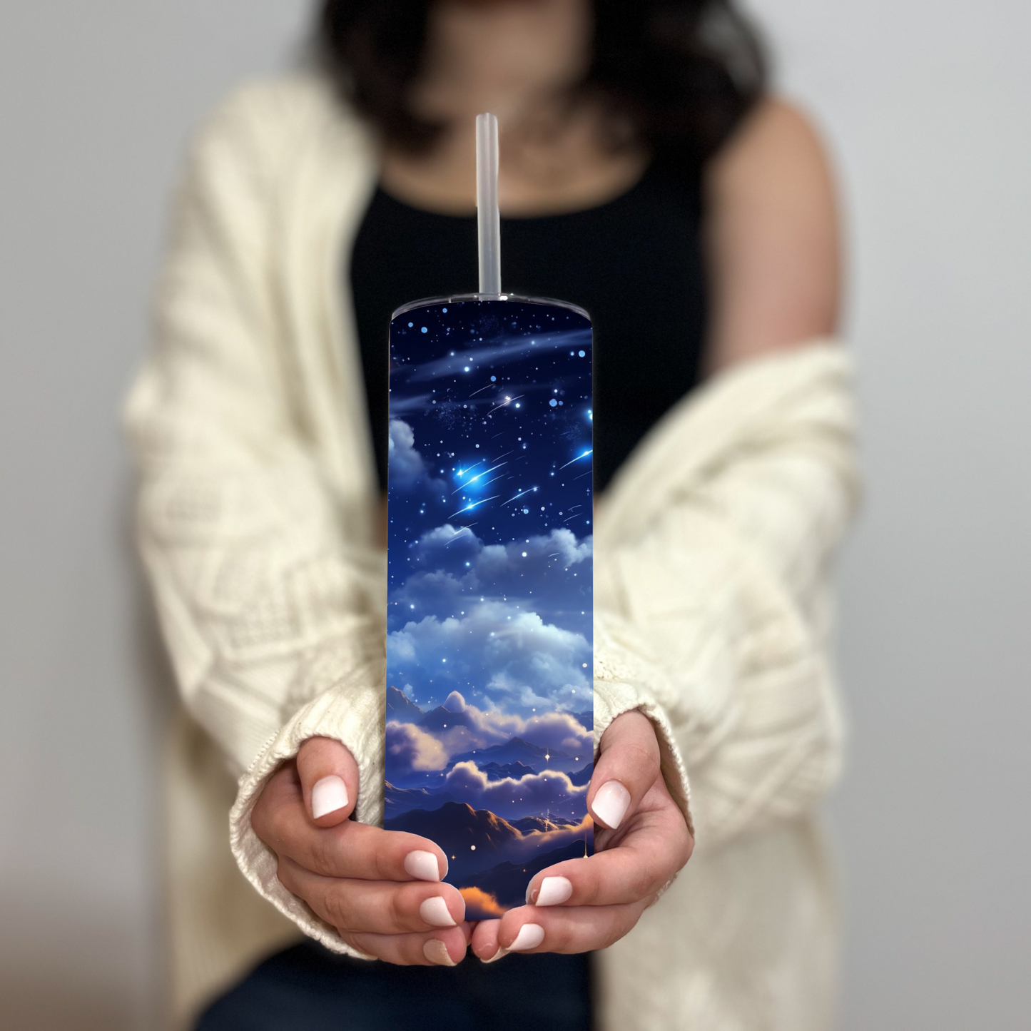 20 oz Skinny Tumbler - Dreamy Sky Celestial Cloud Coffee Cup with Lid & Straw - Sippincity