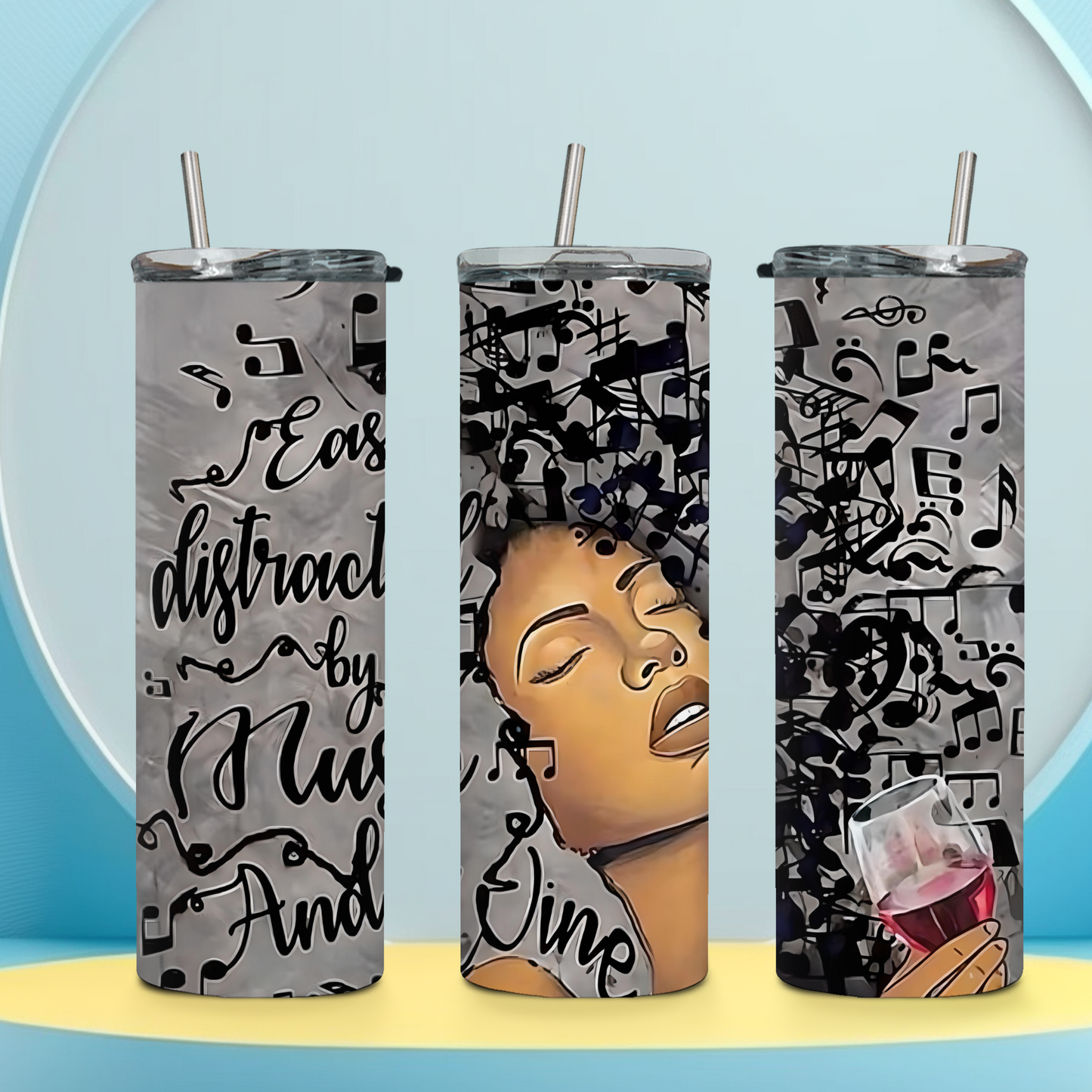 Easily Distracted by Music and Wine Tumbler – 20oz Insulated Cup for Music & Wine Lovers - Sippincity