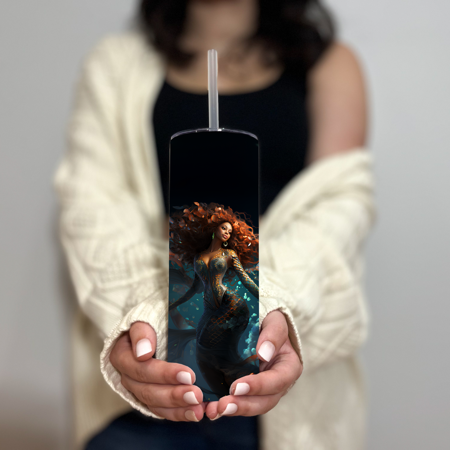Fairycore Black Mermaid Tumbler Black Girl Magic – 20oz Skinny Cup with Lids & Straw - Sippincity