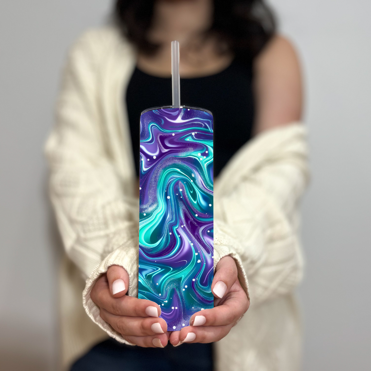 Teal & Purple Galaxy Marble 20 oz Skinny Tumbler | Stainless Steel Travel Mug - Sippincity
