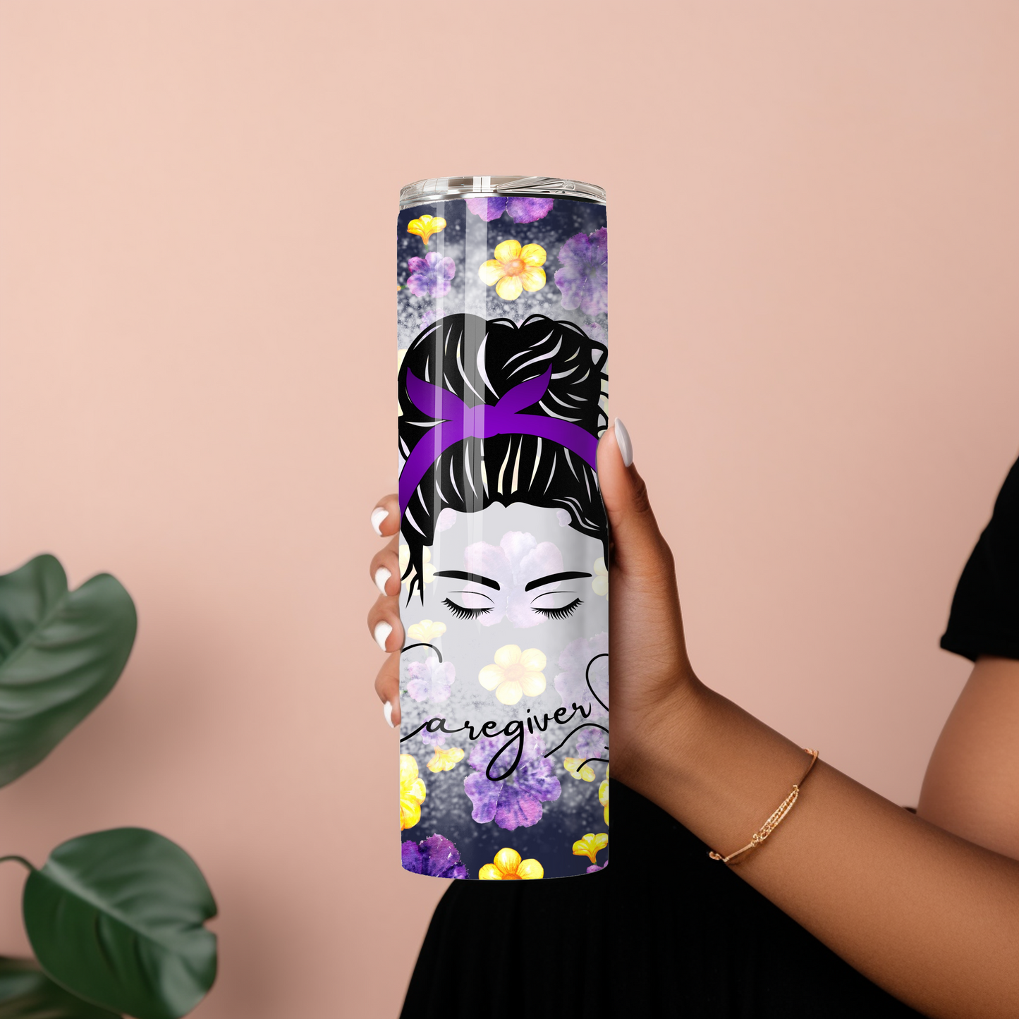 Caregiver Life 20 oz Skinny Tumbler – Messy Bun Design for Long Shifts - Sippincity