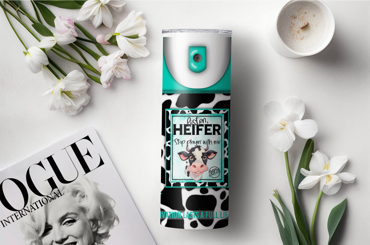 Listen Heifer 20 oz Skinny Tumbler – Funny Cow Print Cup, Sassy Farm Gift, Western Country Drinkware - Sippincity