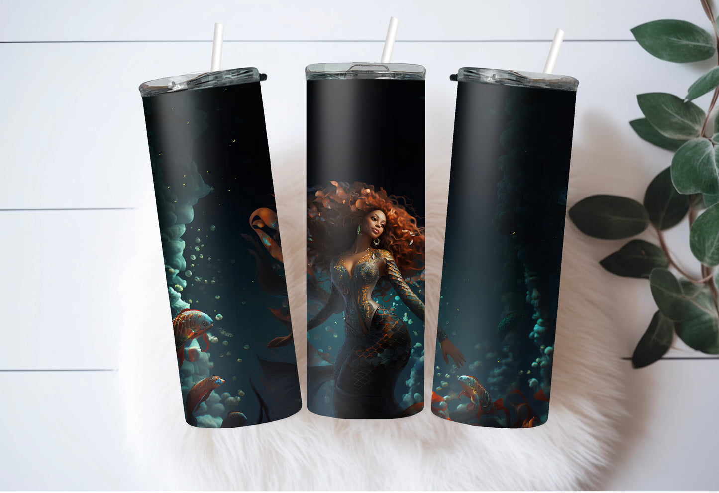 Fairycore Black Mermaid Tumbler Black Girl Magic – 20oz Skinny Cup with Lids & Straw - Sippincity