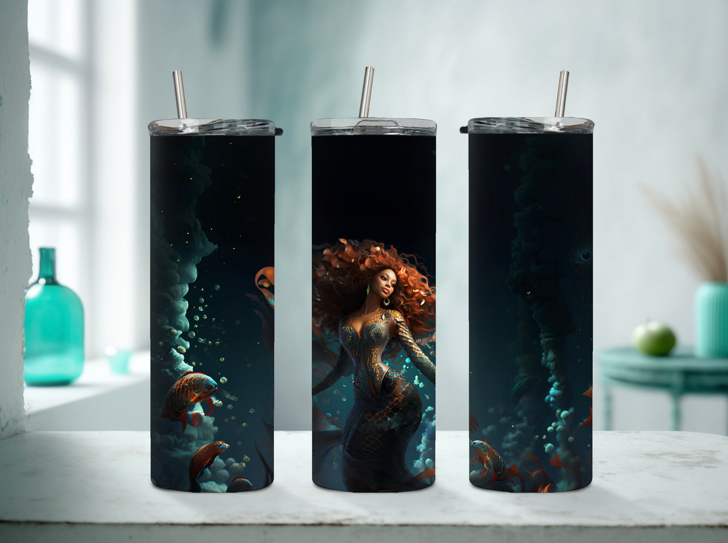 Fairycore Black Mermaid Tumbler Black Girl Magic – 20oz Skinny Cup with Lids & Straw - Sippincity