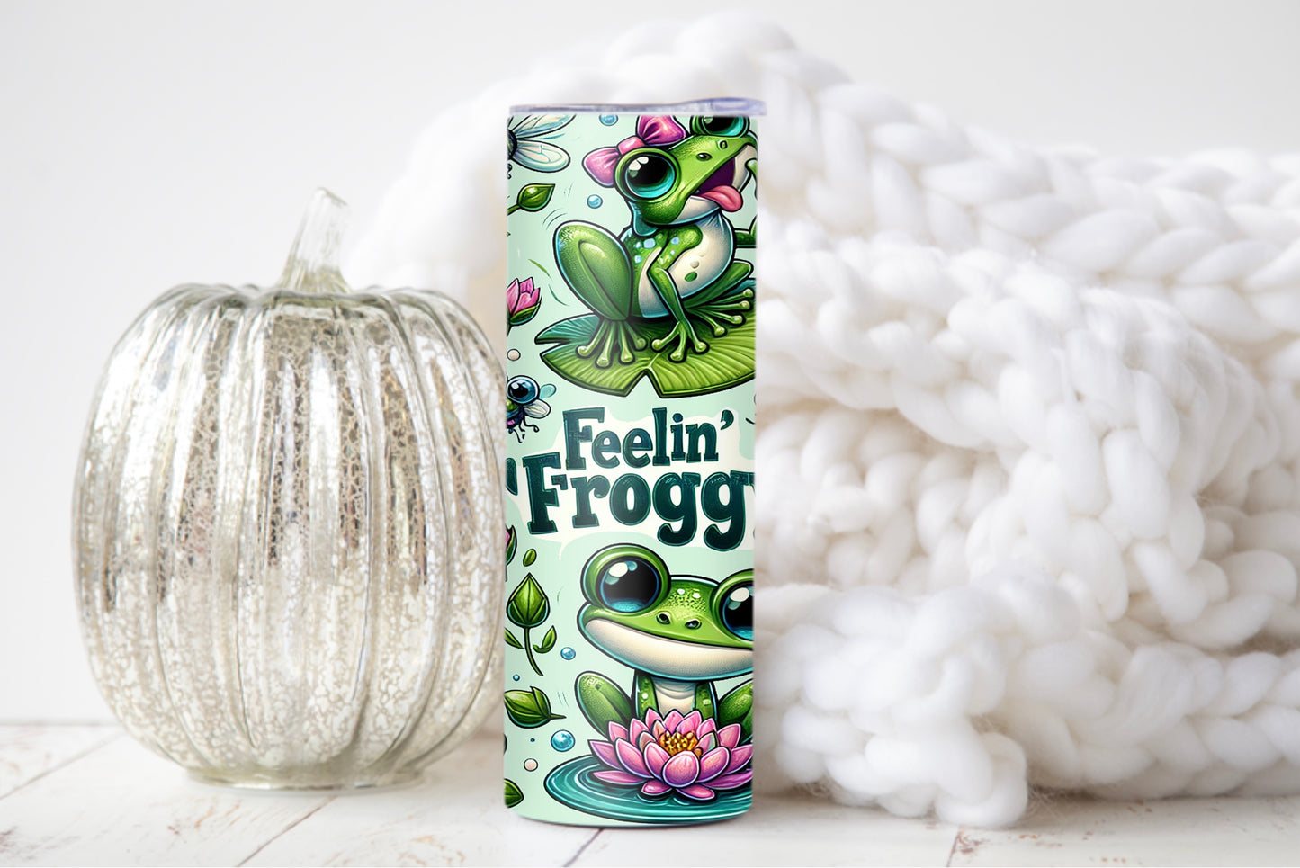 Cottagecore frog aesthetic tumbler gift with reusable straw and lid