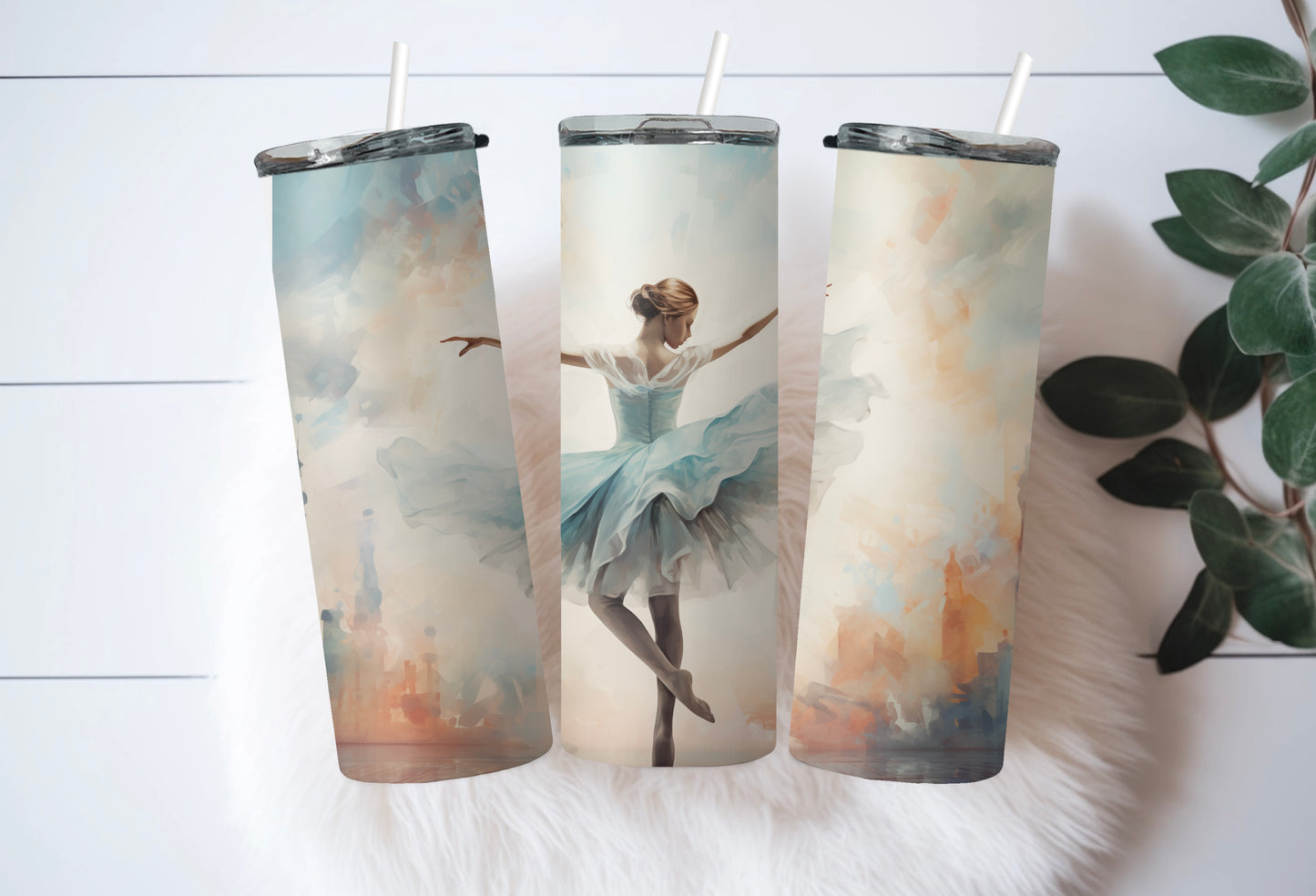 Ballet performance tumbler with soft dreamy design