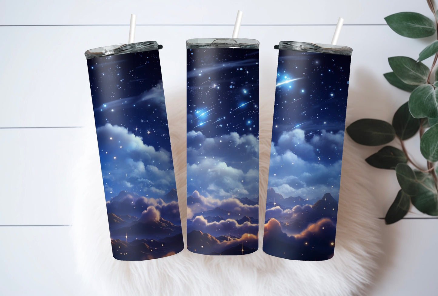 20 oz Skinny Tumbler - Dreamy Sky Celestial Cloud Coffee Cup with Lid & Straw - Sippincity