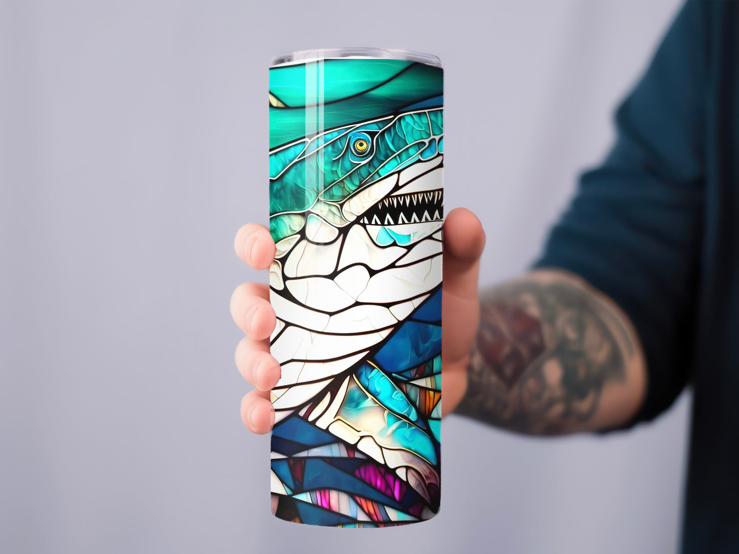 Stained Glass Shark Tumbler - 20oz Ocean Lover Drinkware - Sippincity