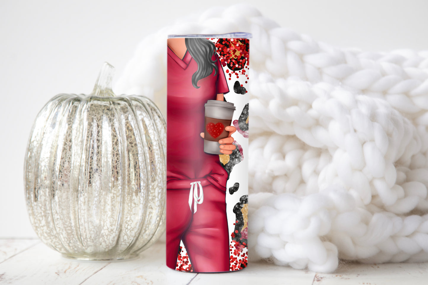 Funny Red Nurse Tumbler – 20 oz Skinny Insulated Cup with Leopard Glitter & Nutritional Facts - Sippincity