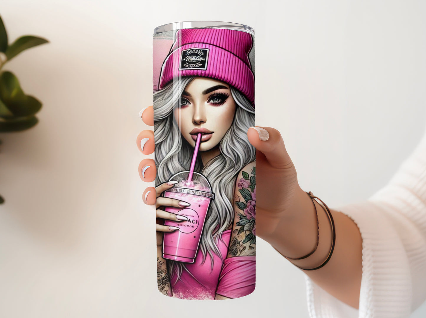 Sunflower & Roses Tattoo Tumbler for Her - Aesthetic Pink Drinkware 20 oz - Sippincity