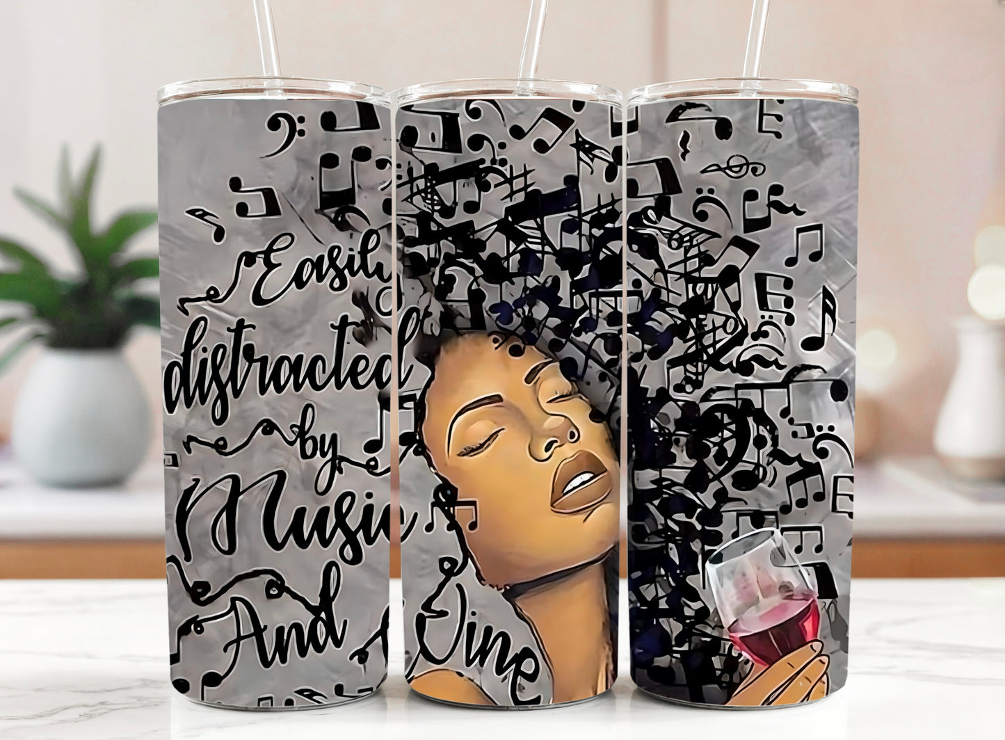 Easily Distracted by Music and Wine Tumbler – 20oz Insulated Cup for Music & Wine Lovers - Sippincity