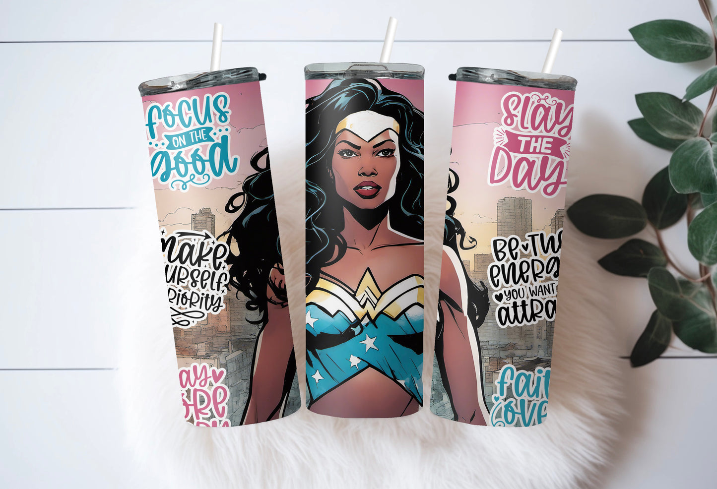 Black Warrior Princess Comic Tumbler - Slay the Day & Be Bold - Sippincity