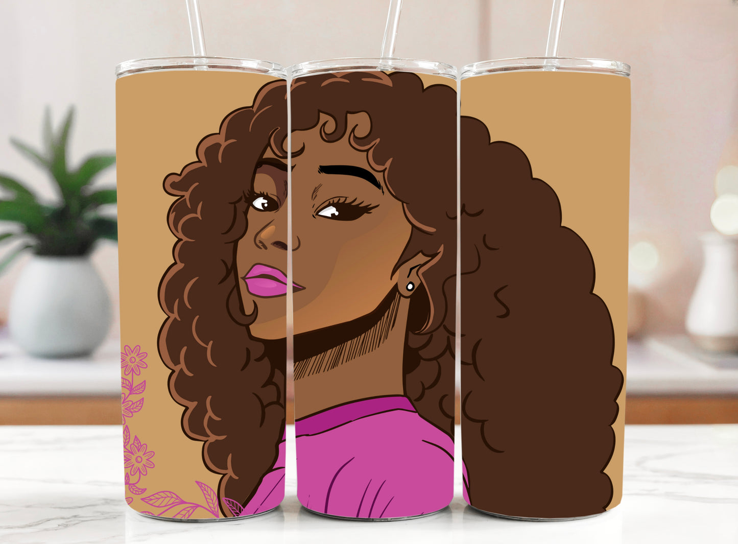 Curly Hair Beauty Tumbler – Stylish Brown Skin Art - Sippincity