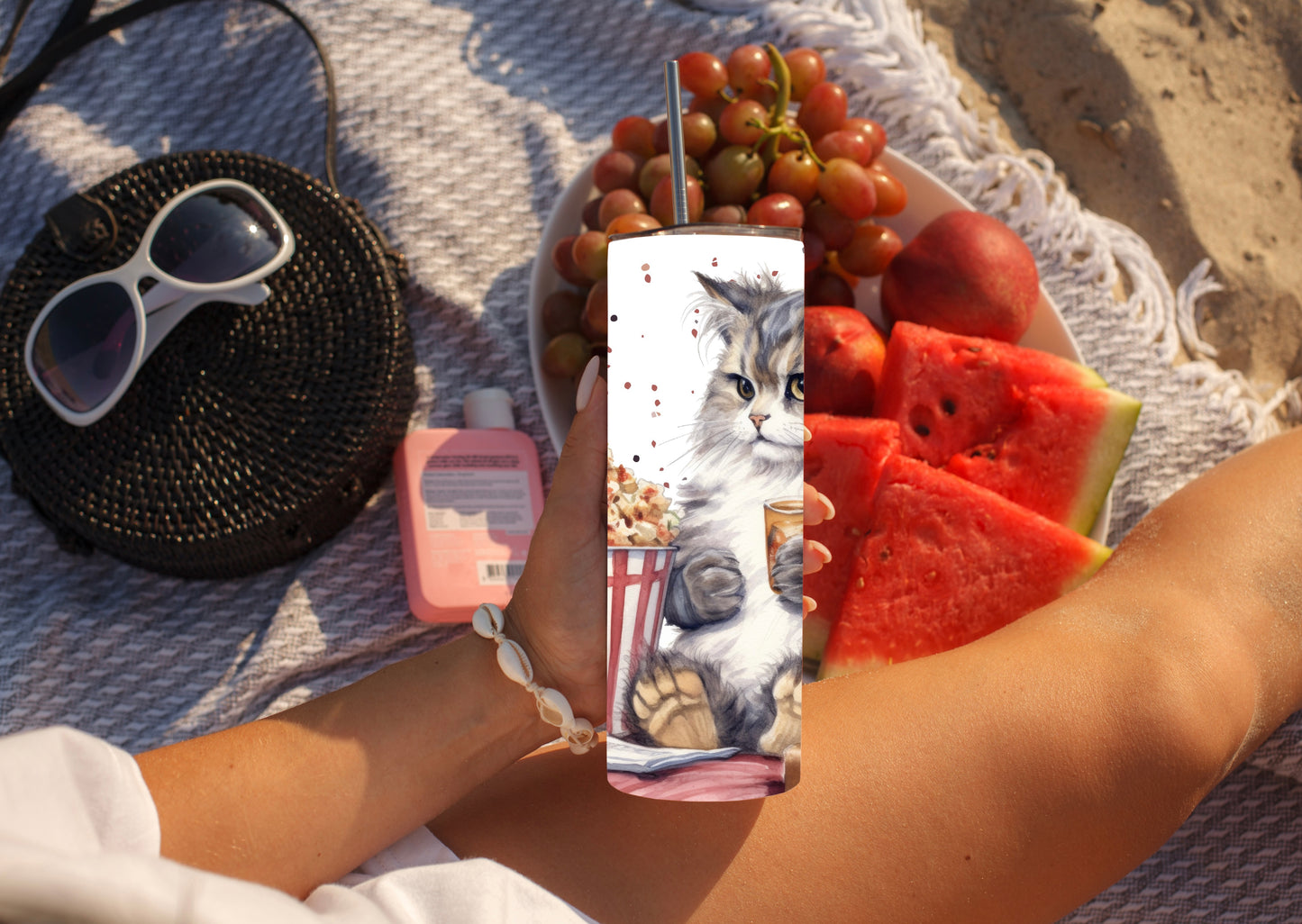 Funny Cat Movie Night Tumbler – Cozy Popcorn & Drink Cup - Sippincity