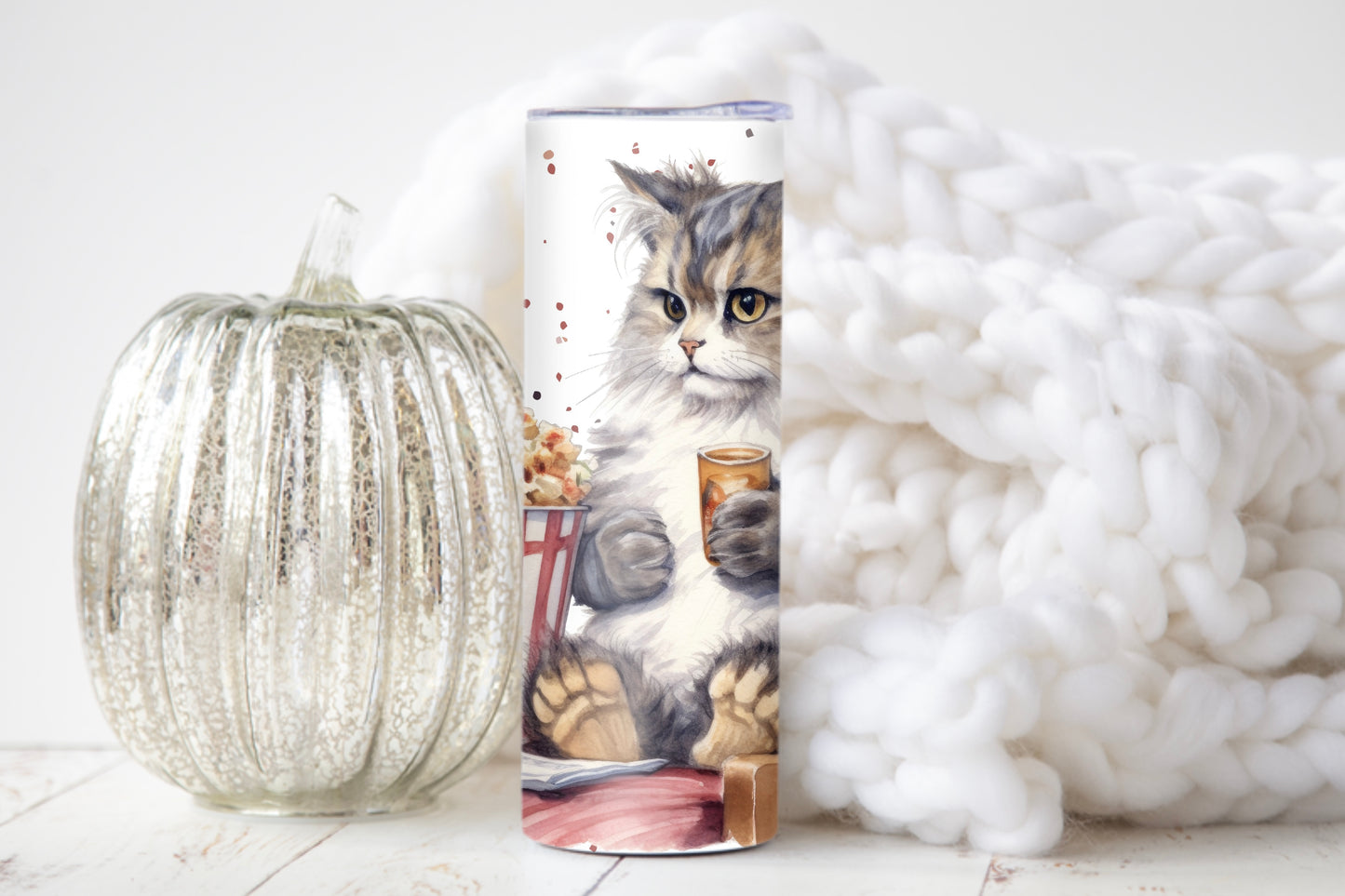 Funny Cat Movie Night Tumbler – Cozy Popcorn & Drink Cup - Sippincity