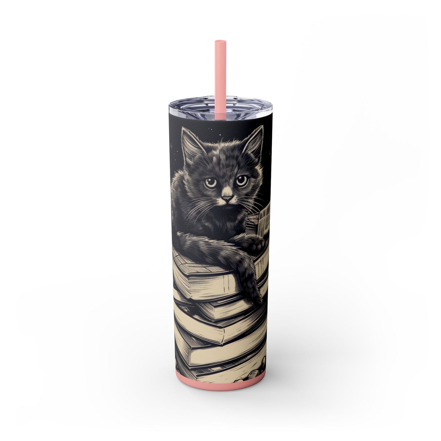 Stack of Books Cat Tumbler – Cute Reading Cat Mug - Sippincity