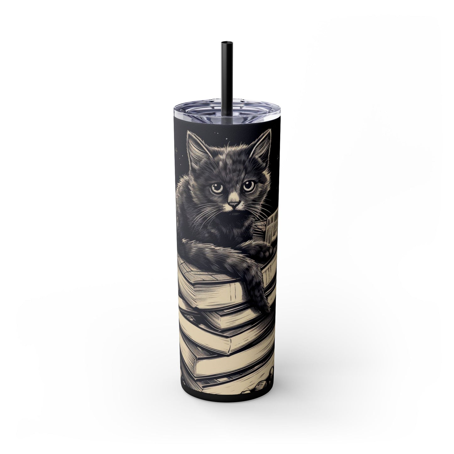 Stack of Books Cat Tumbler – Cute Reading Cat Mug - Sippincity