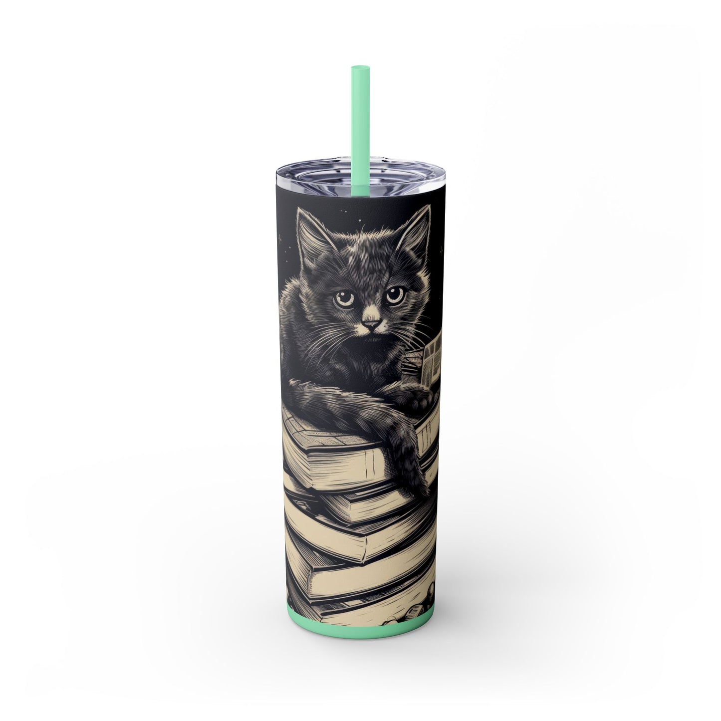 Stack of Books Cat Tumbler – Cute Reading Cat Mug - Sippincity