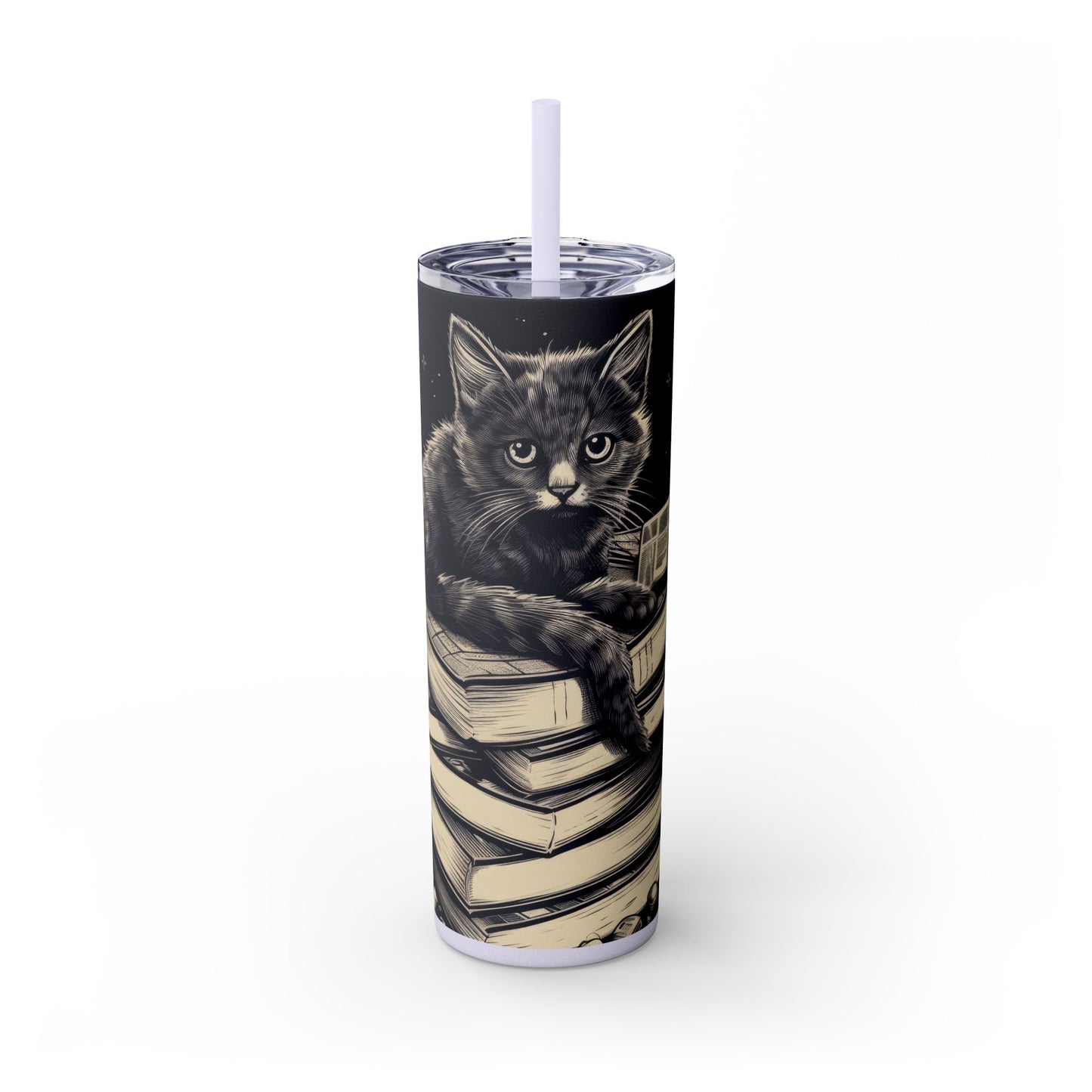 Stack of Books Cat Tumbler – Cute Reading Cat Mug - Sippincity