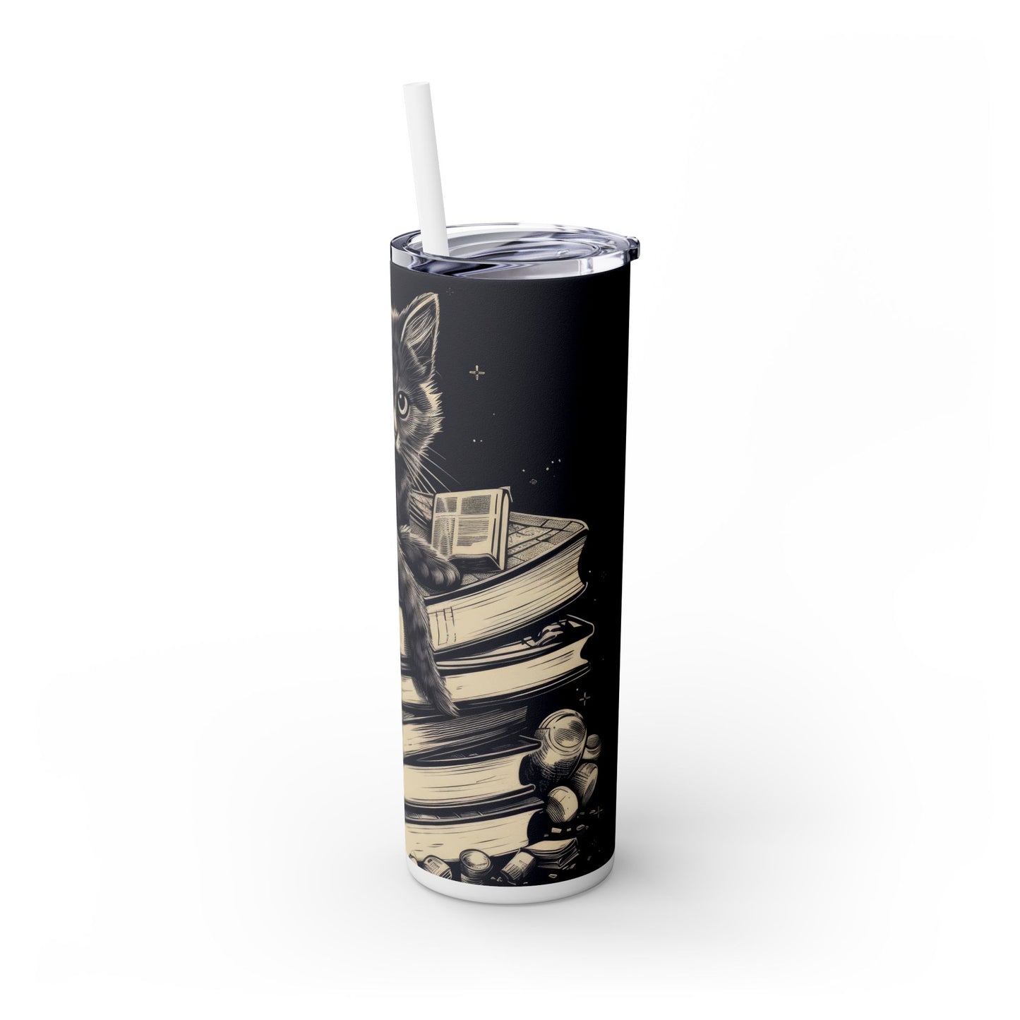 Stack of Books Cat Tumbler – Cute Reading Cat Mug - Sippincity