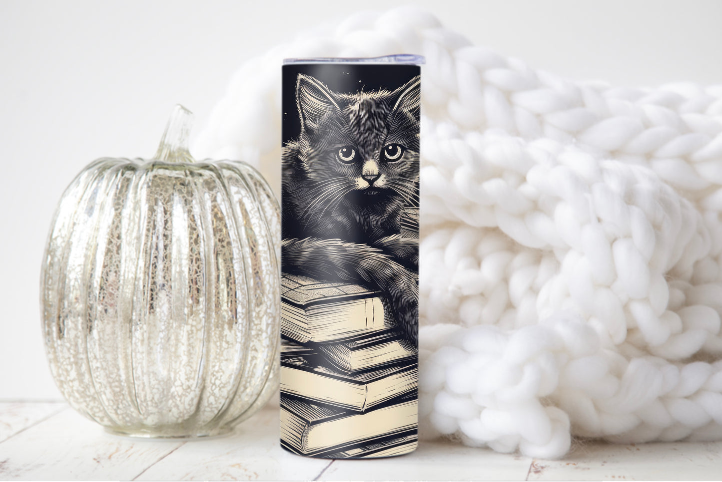 Stack of Books Cat Tumbler – Cute Reading Cat Mug - Sippincity