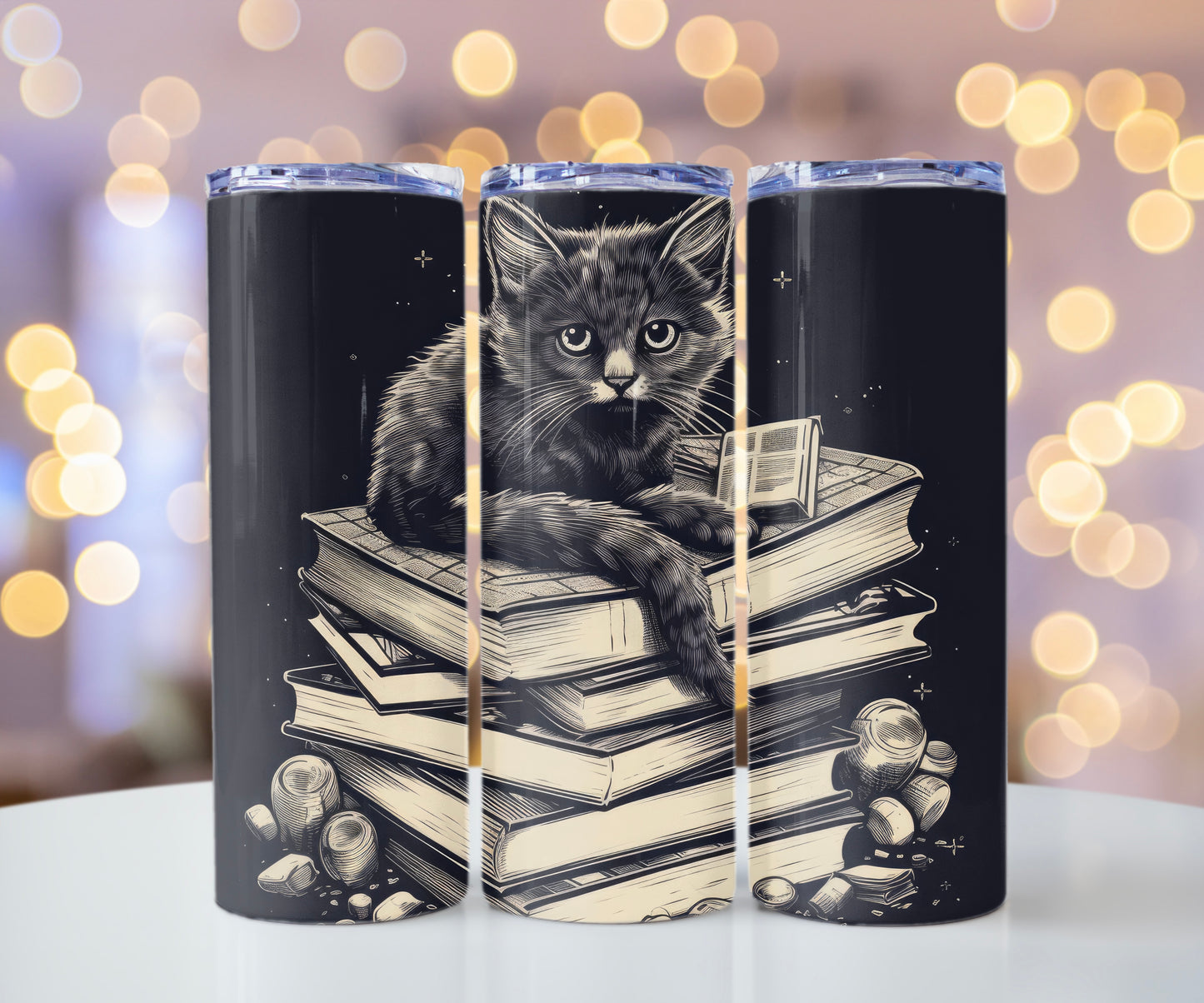 Stack of Books Cat Tumbler – Cute Reading Cat Mug - Sippincity