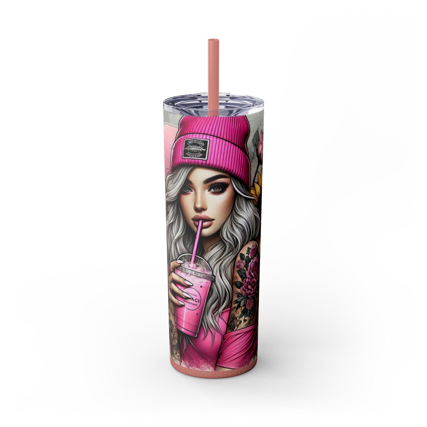 Sunflower & Roses Tattoo Tumbler for Her - Aesthetic Pink Drinkware 20 oz - Sippincity