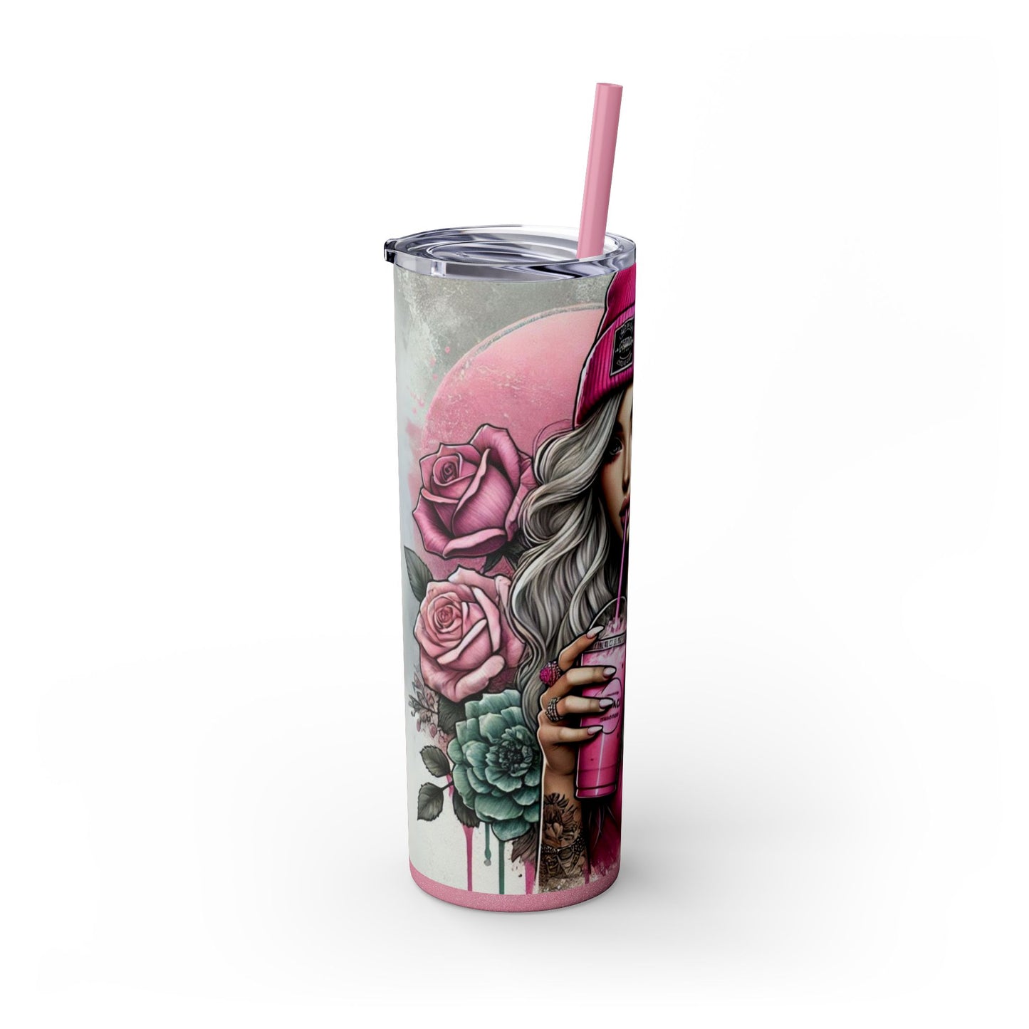 Sunflower & Roses Tattoo Tumbler for Her - Aesthetic Pink Drinkware 20 oz - Sippincity
