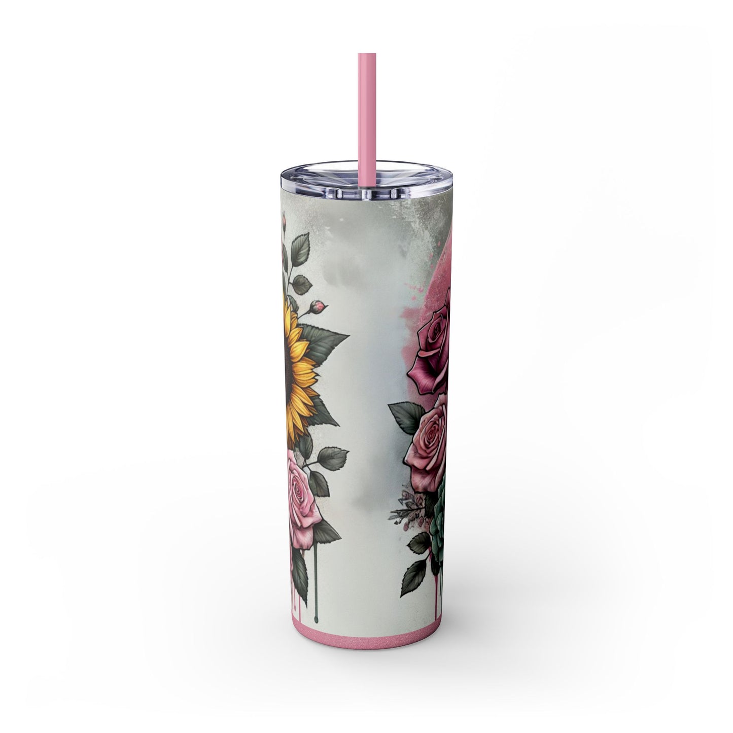 Sunflower & Roses Tattoo Tumbler for Her - Aesthetic Pink Drinkware 20 oz - Sippincity